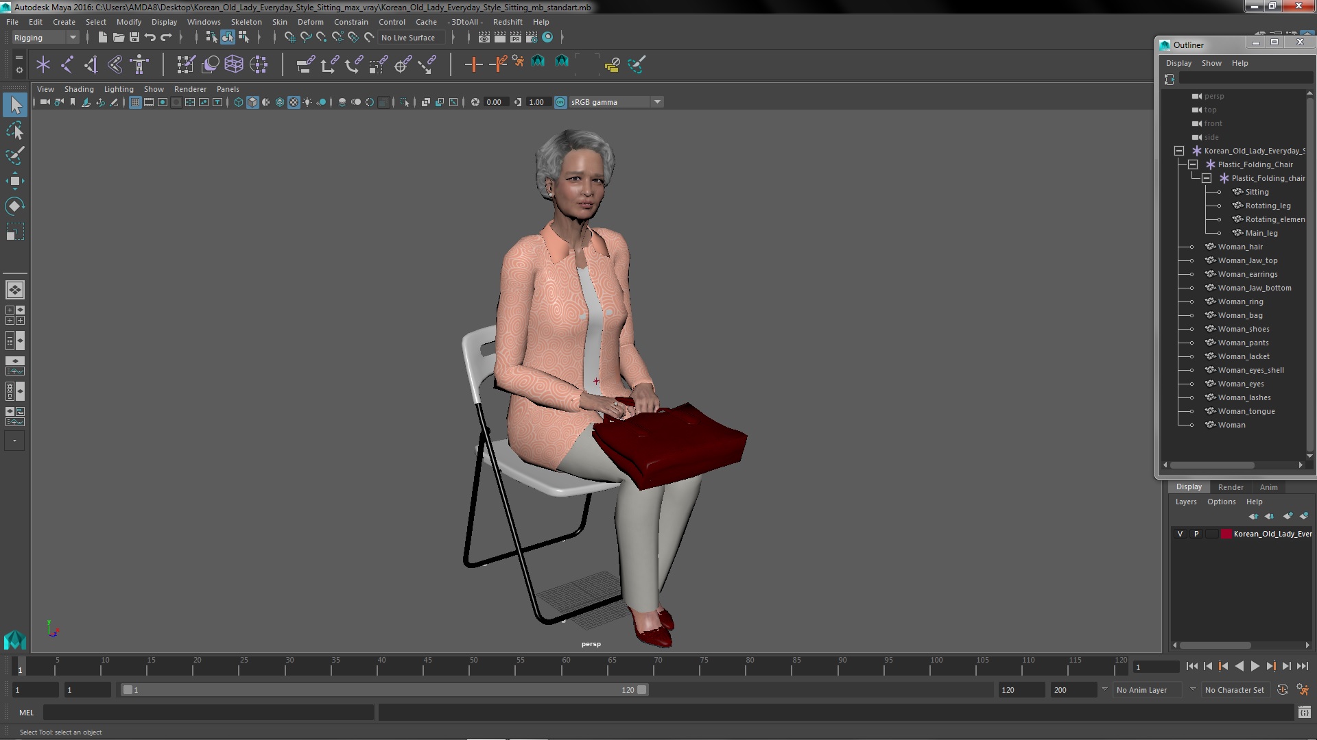 3D Korean Old Lady Everyday Style Sitting model