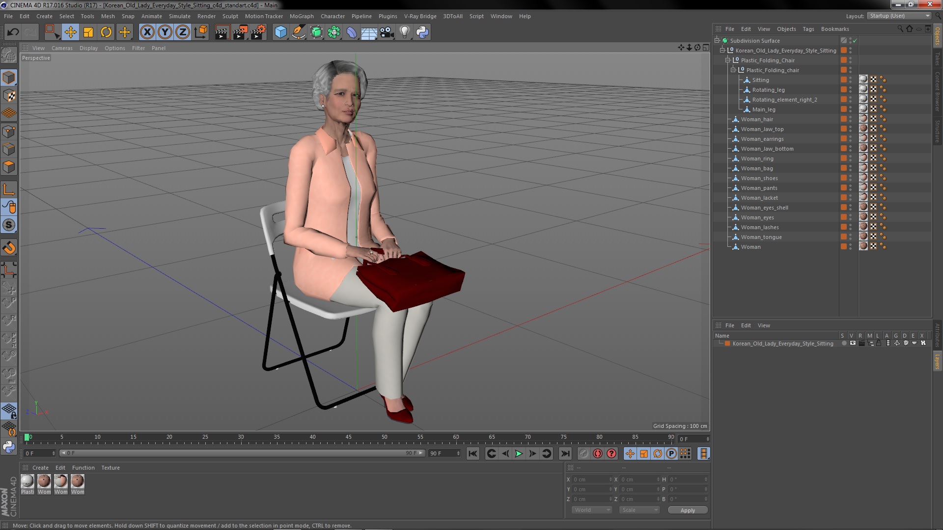 3D Korean Old Lady Everyday Style Sitting model