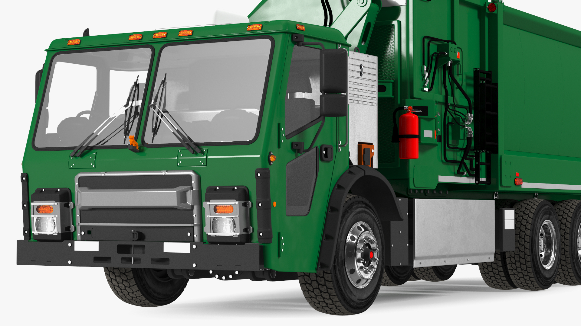 3D model Refuse Truck Electric Green Simple Interior Rigged