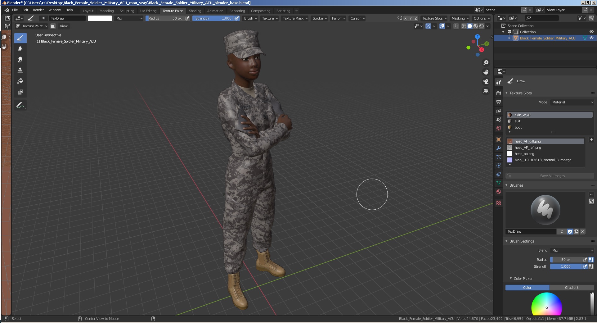 3D Black Female Soldier Military ACU model