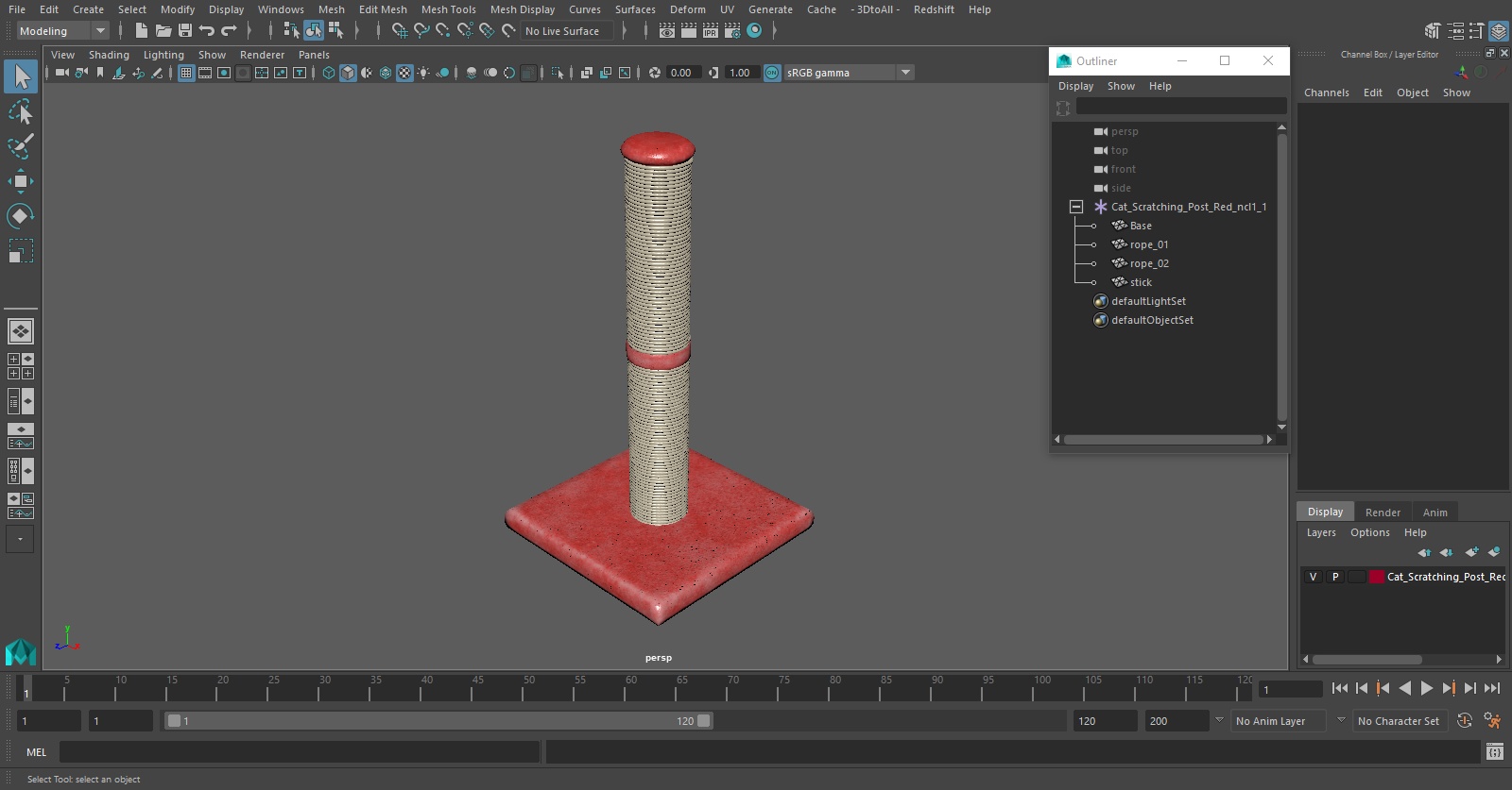 3D Cat Scratching Post Red model