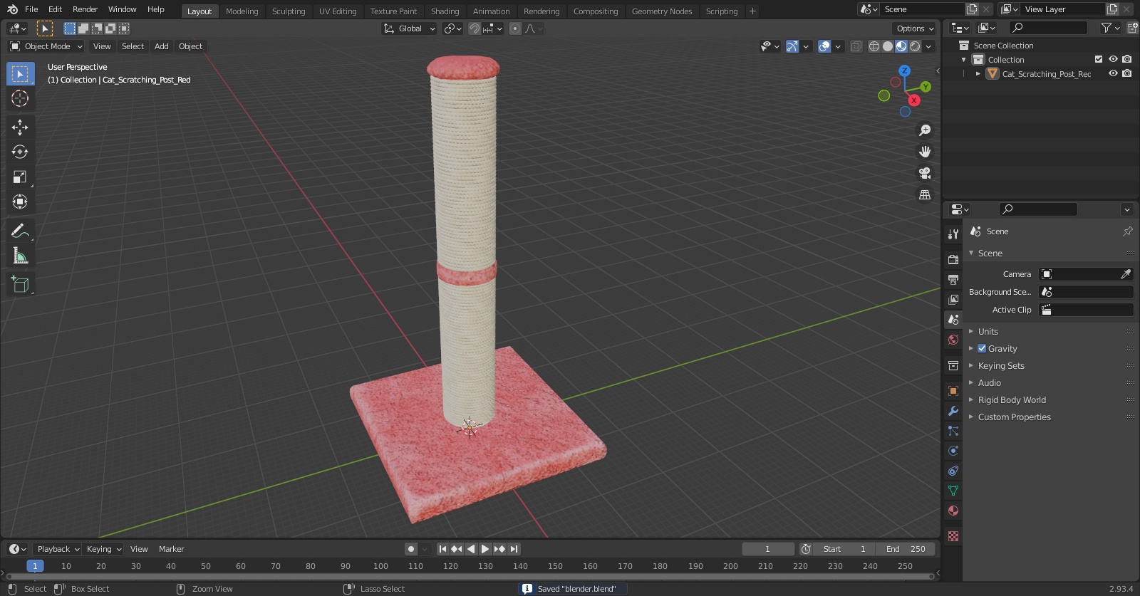 3D Cat Scratching Post Red model