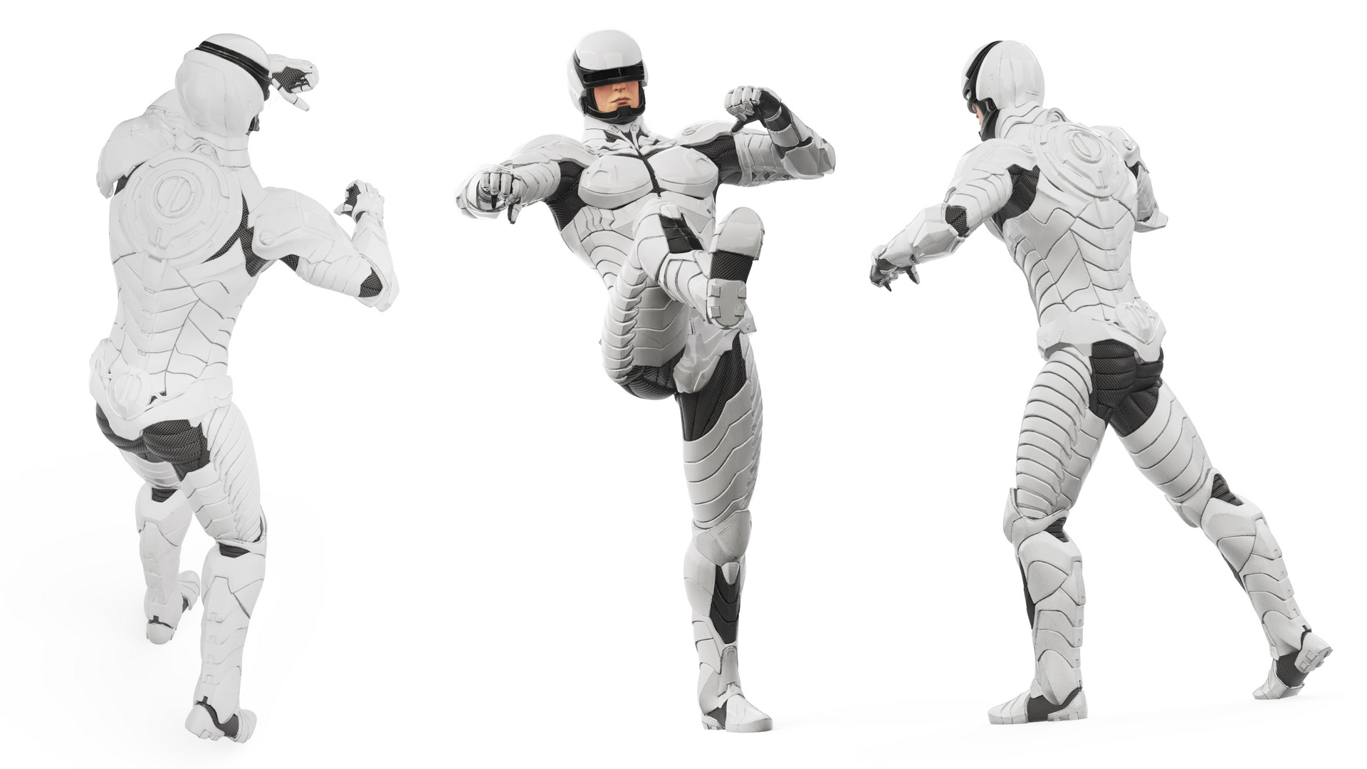 3D Sci-Fi Soldier White Suit Rigged for Cinema 4D