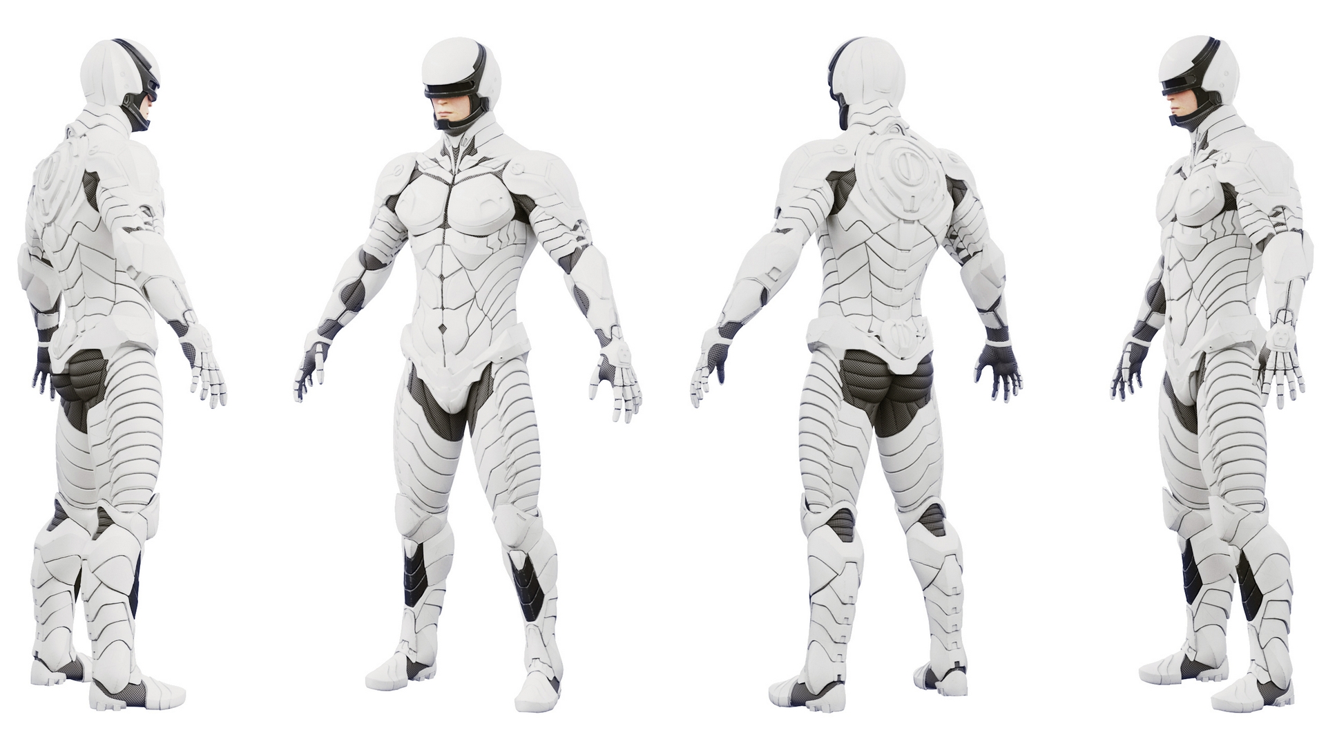 3D Sci-Fi Soldier White Suit Rigged for Cinema 4D