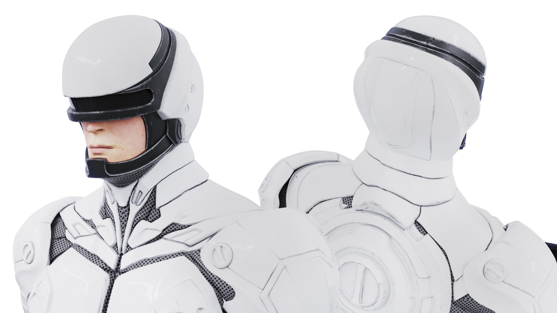 3D Sci-Fi Soldier White Suit Rigged for Cinema 4D