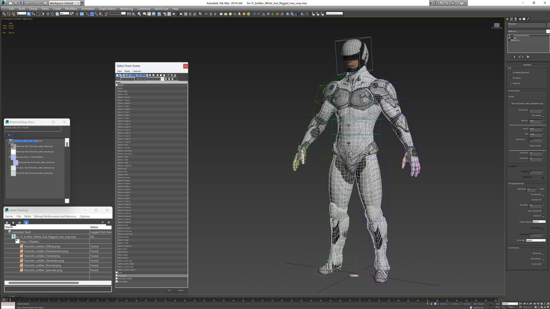 3D Sci-Fi Soldier White Suit Rigged for Cinema 4D