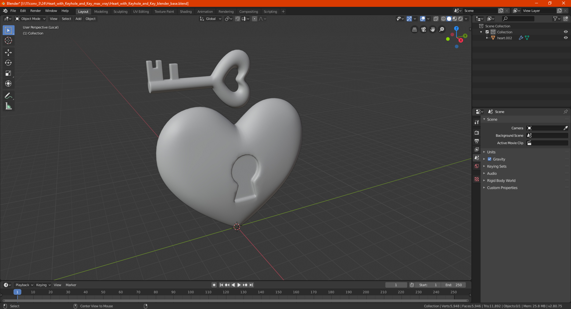 3D Heart with Keyhole and Key