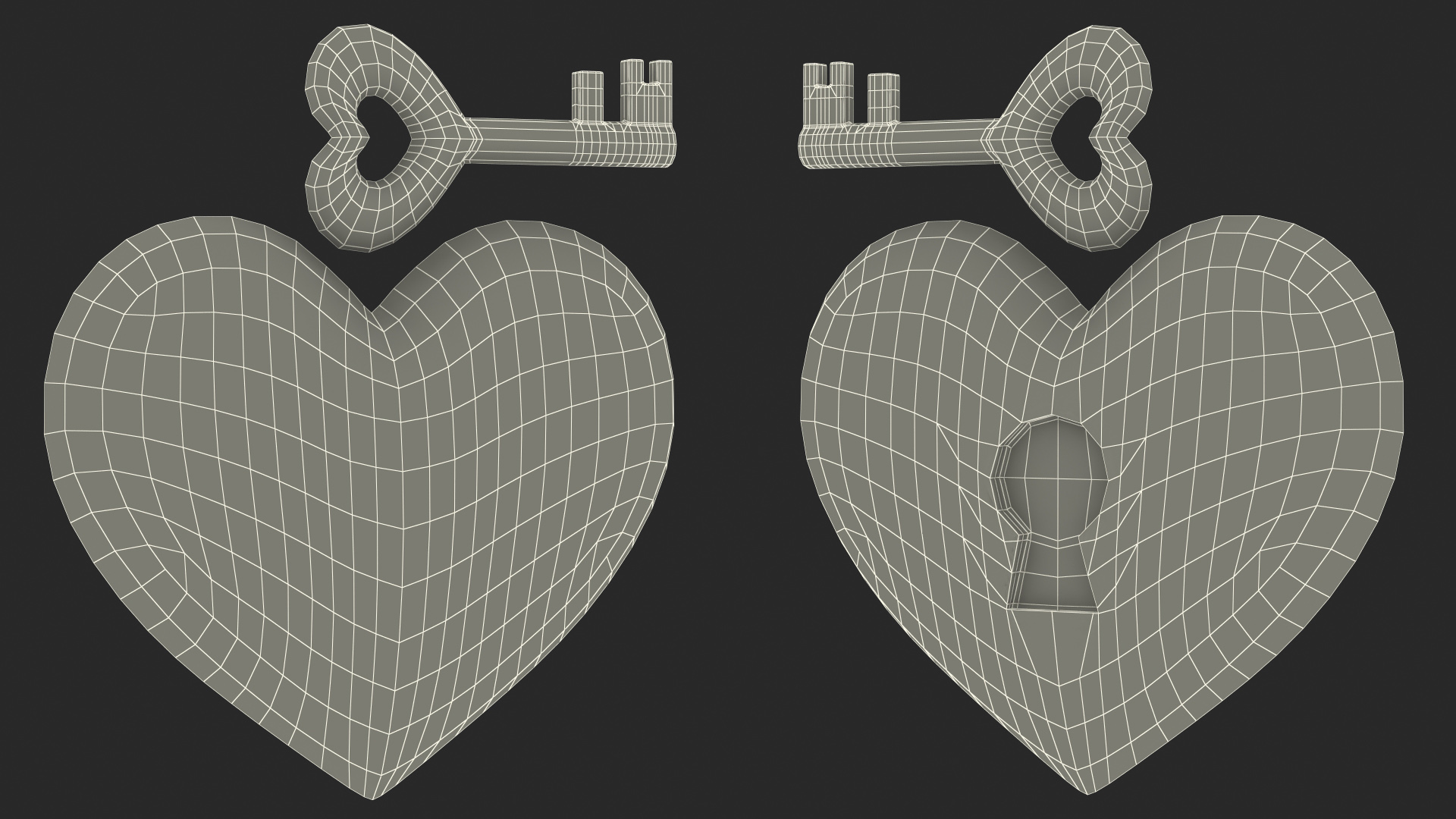 3D Heart with Keyhole and Key