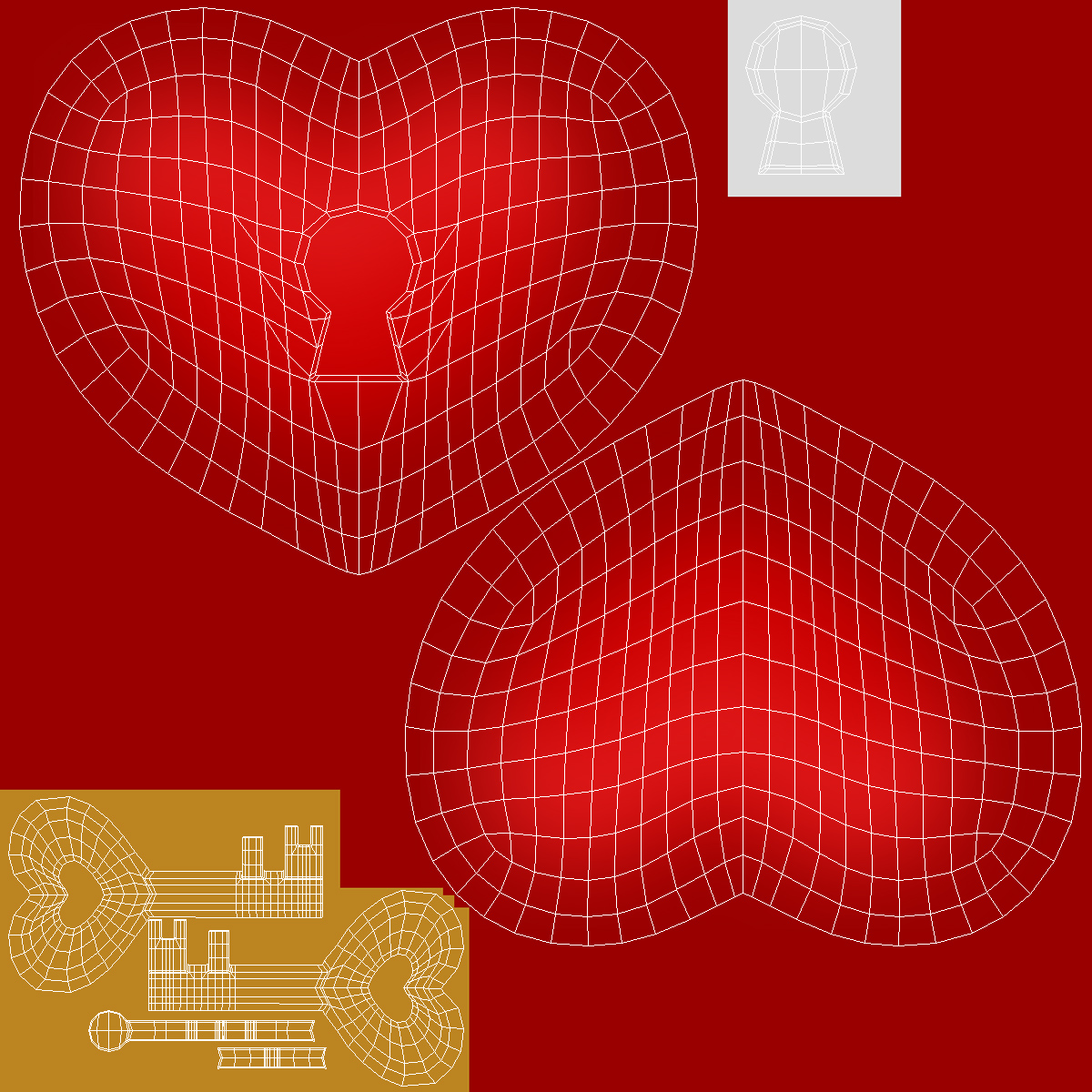 3D Heart with Keyhole and Key