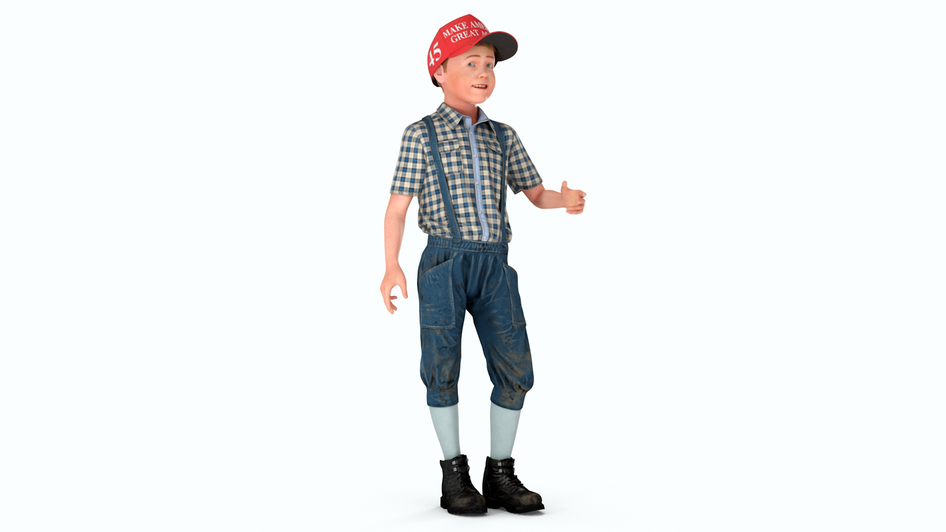 3D Realistic Vintage Boy in Trump Hat Fur model