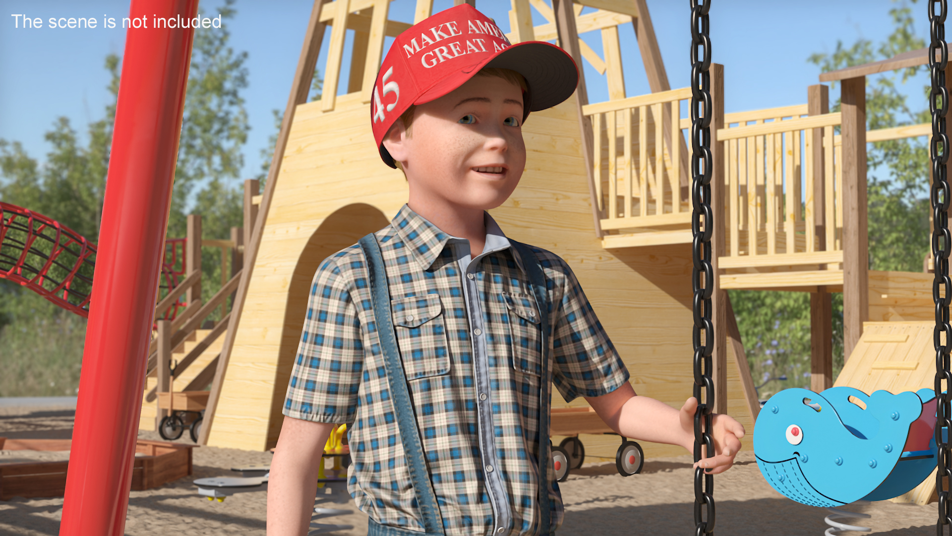 3D Realistic Vintage Boy in Trump Hat Fur model