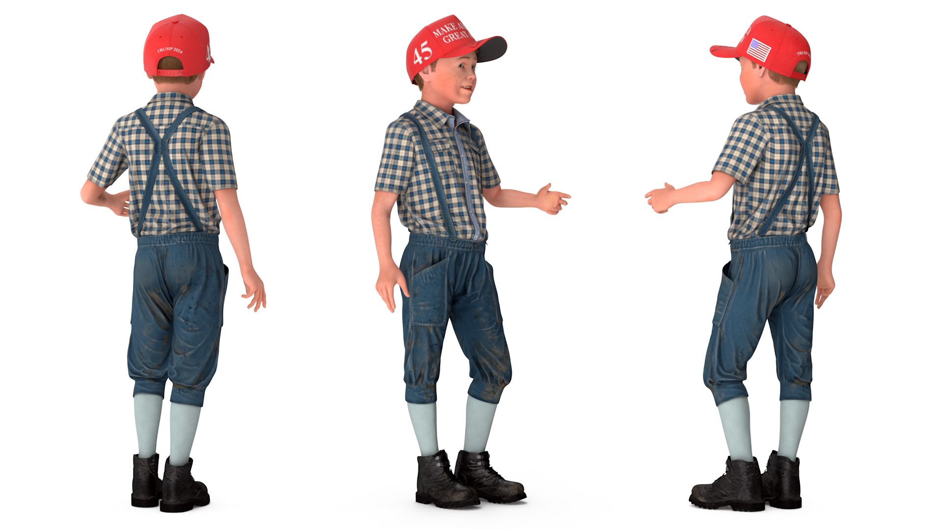 3D Realistic Vintage Boy in Trump Hat Fur model