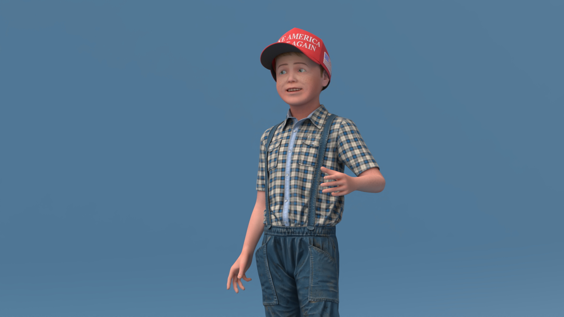 3D Realistic Vintage Boy in Trump Hat Fur model
