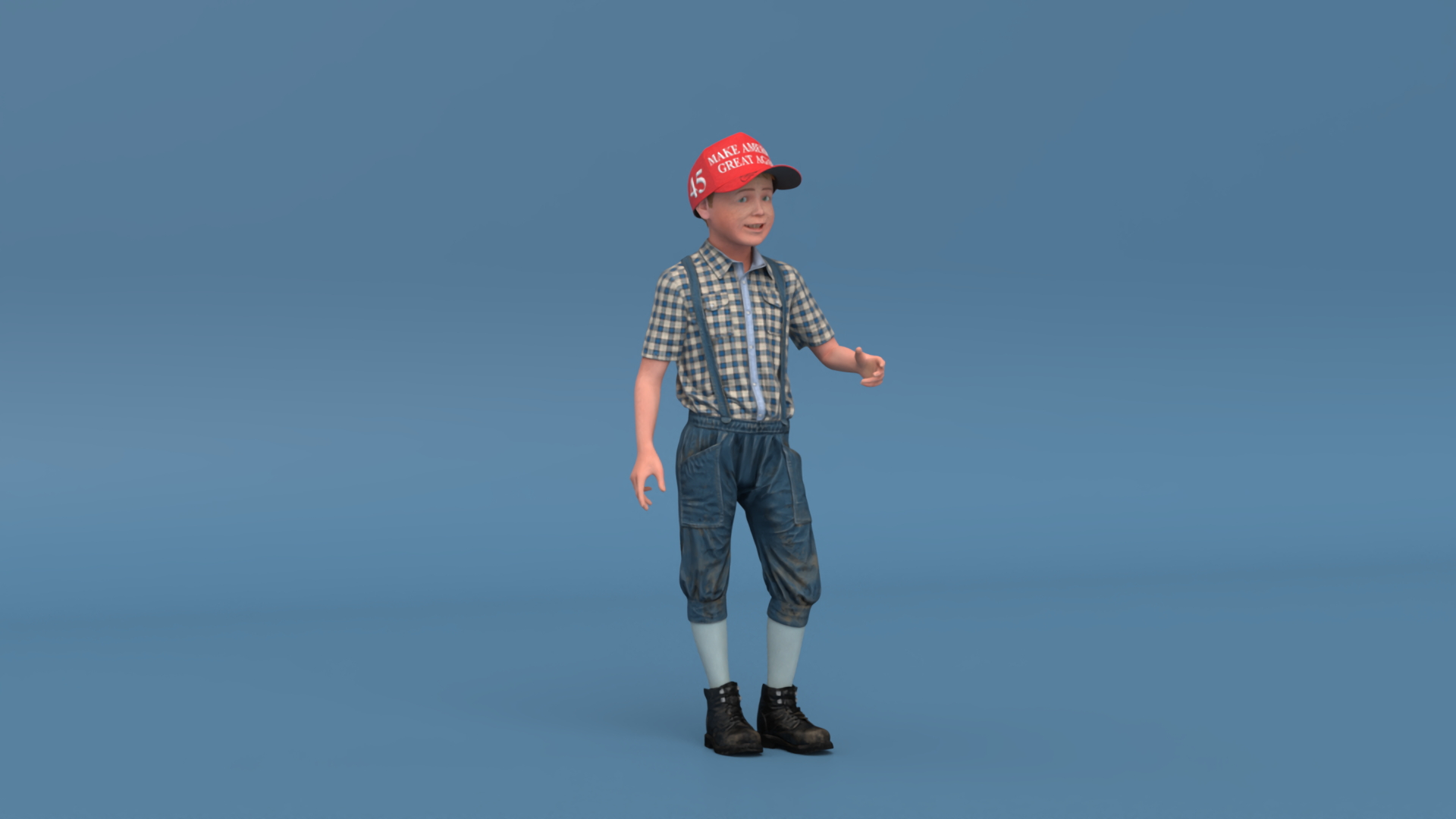 3D Realistic Vintage Boy in Trump Hat Fur model