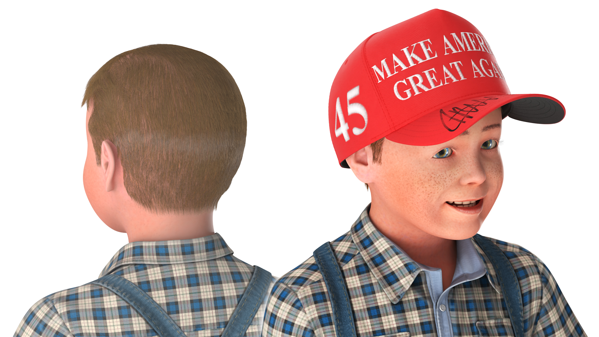 3D Realistic Vintage Boy in Trump Hat Fur model