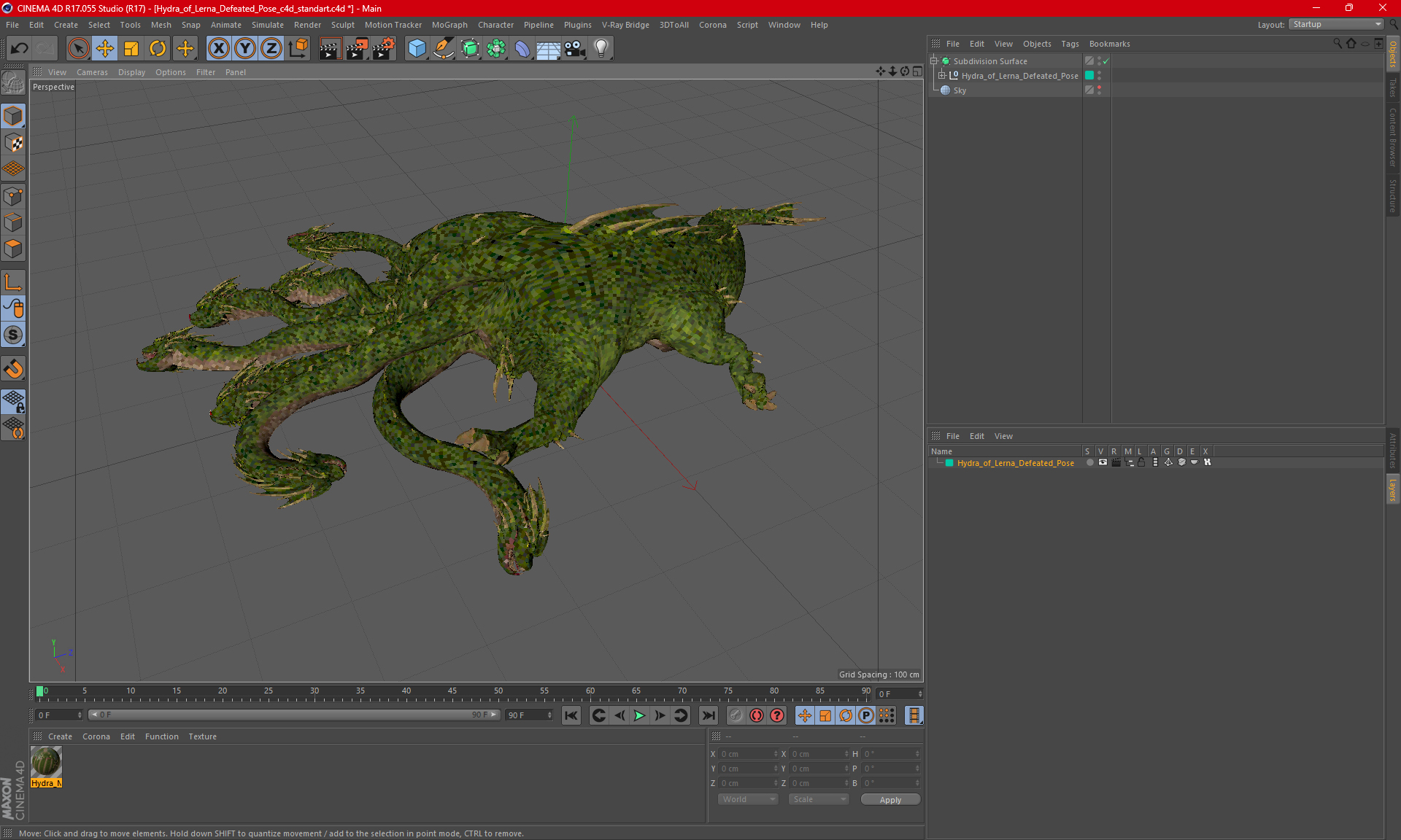 3D Hydra of Lerna Defeated Pose model