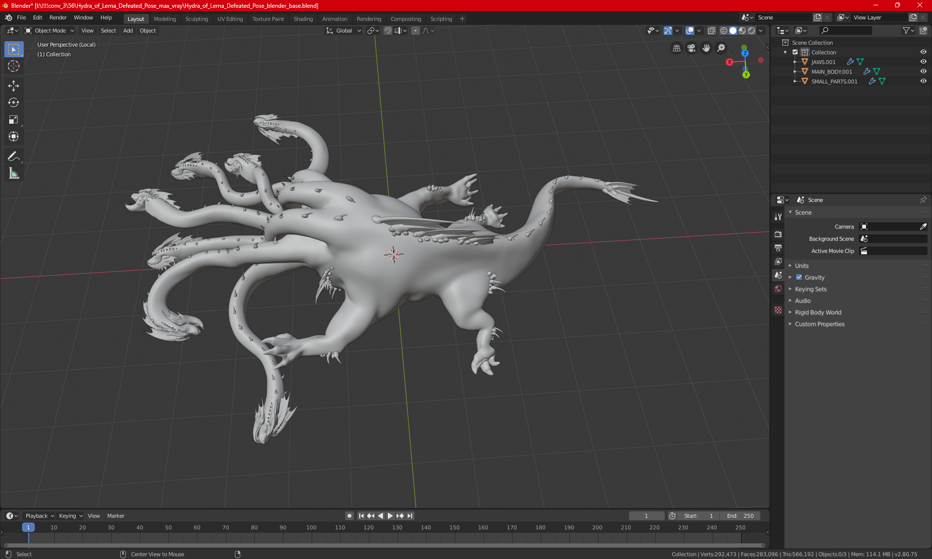 3D Hydra of Lerna Defeated Pose model