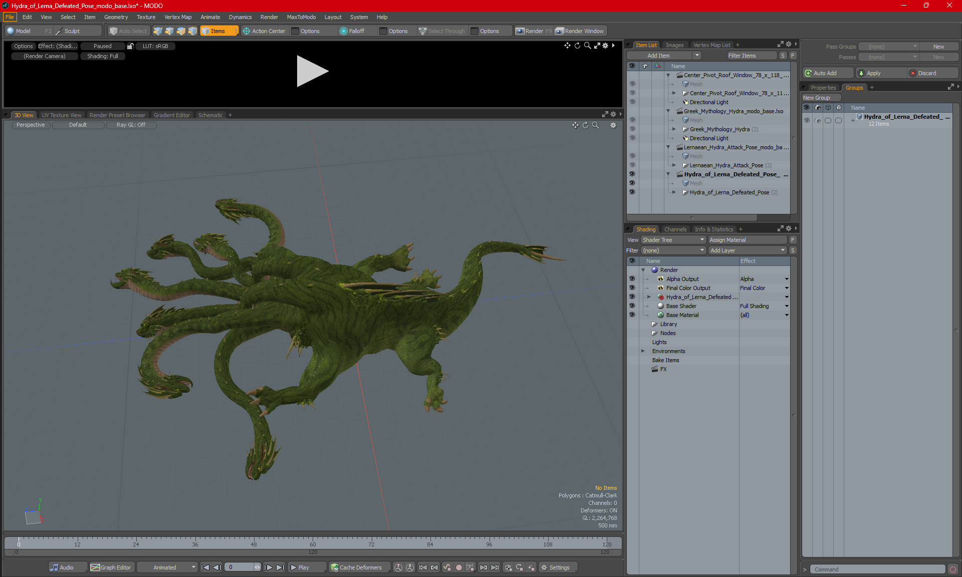 3D Hydra of Lerna Defeated Pose model