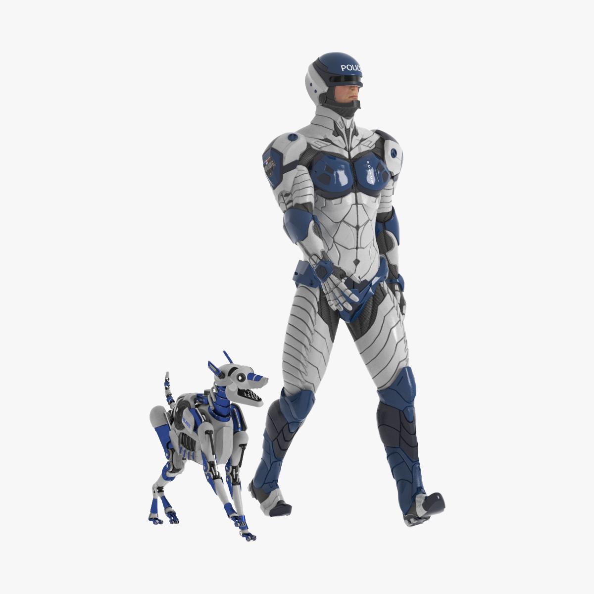 3D Sci Fi Cop with Robotic Dog Rigged for Cinema 4D model