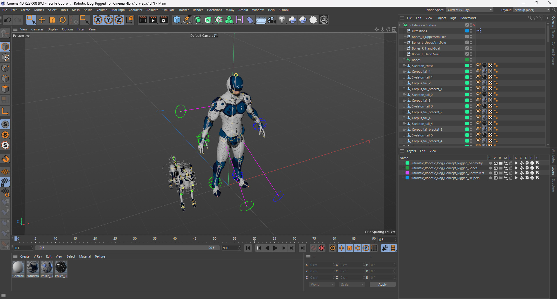 3D Sci Fi Cop with Robotic Dog Rigged for Cinema 4D model