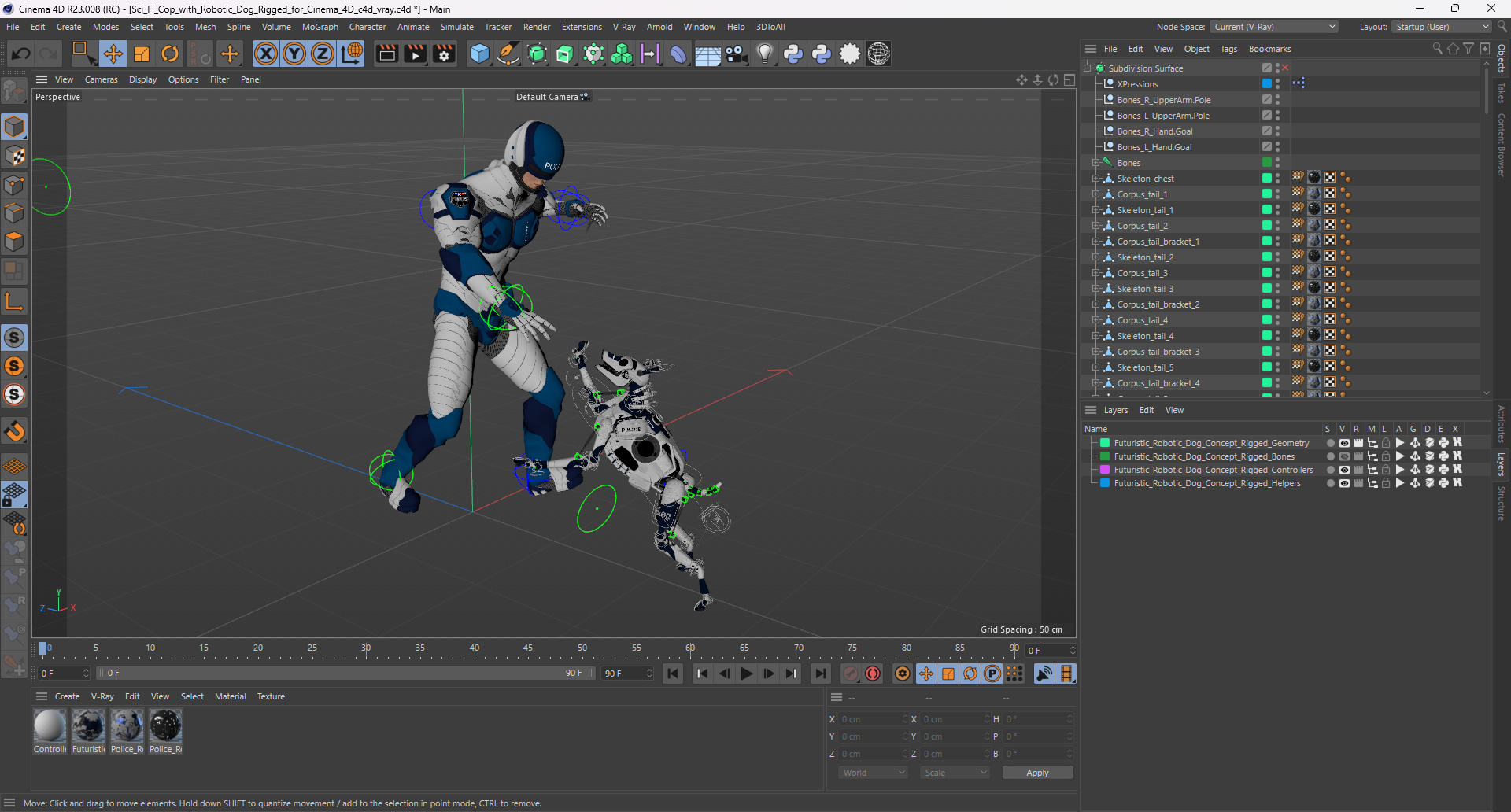 3D Sci Fi Cop with Robotic Dog Rigged for Cinema 4D model