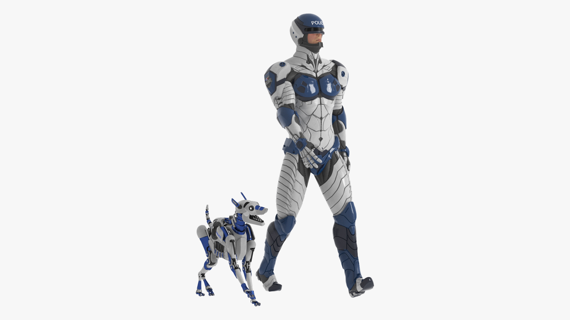3D Sci Fi Cop with Robotic Dog Rigged for Cinema 4D model