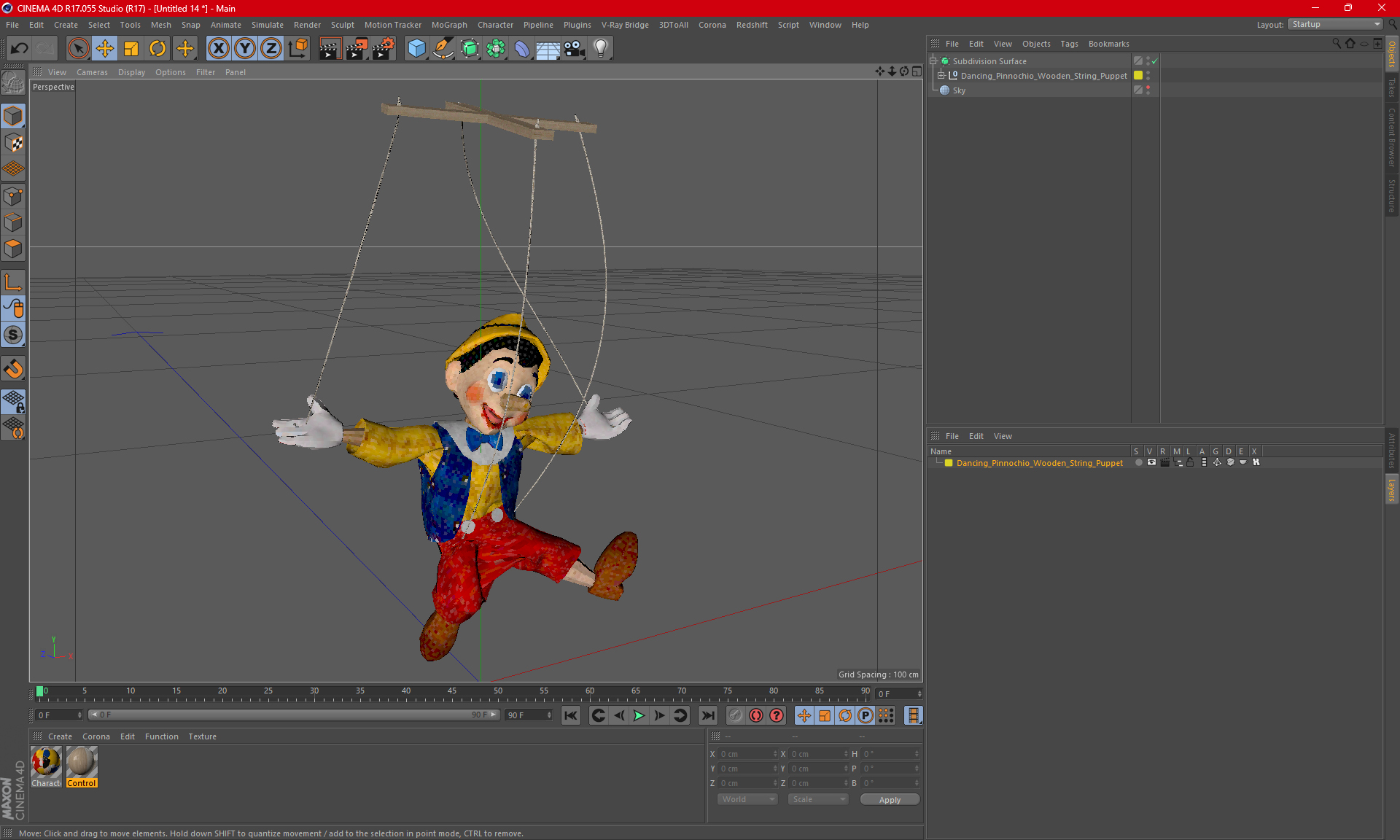 3D Dancing Pinocchio Wooden String Puppet model