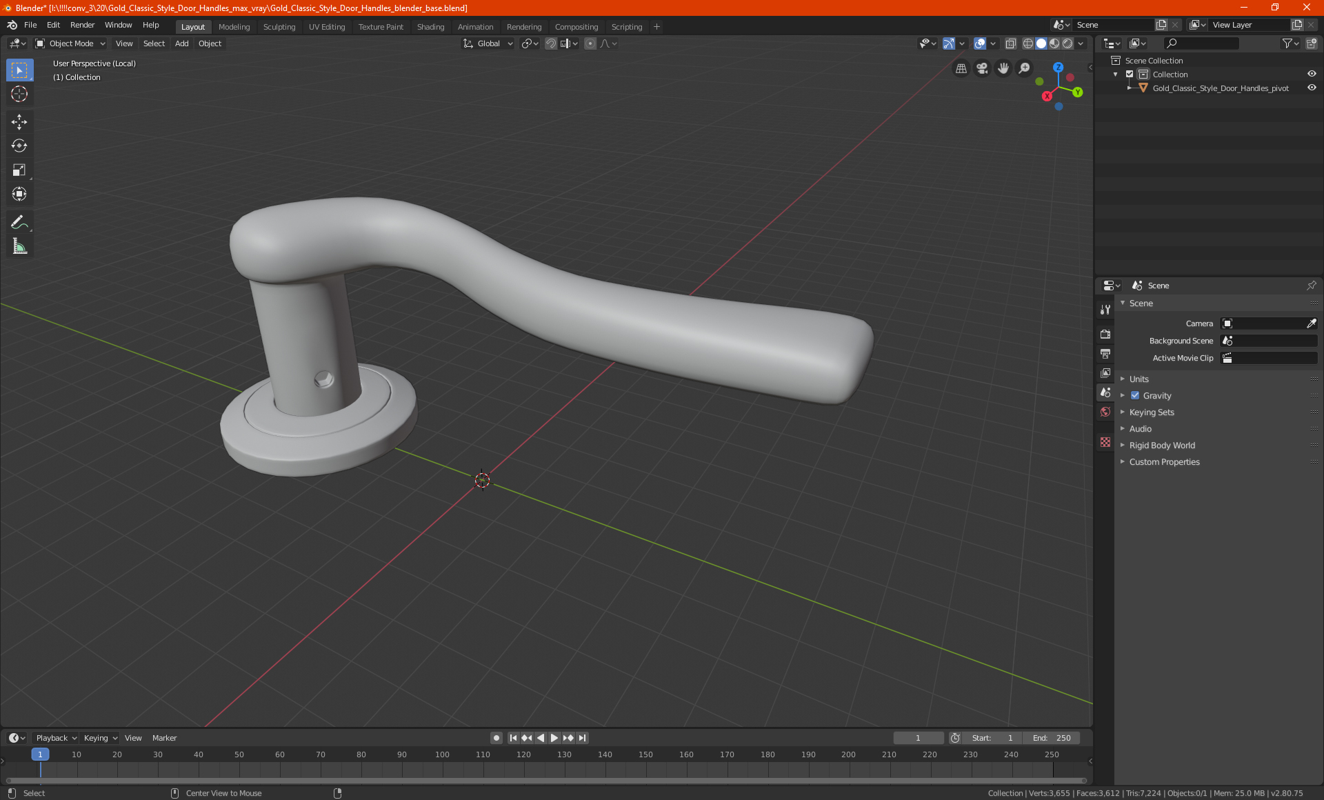 Steel Classic Style Door Handles 3D