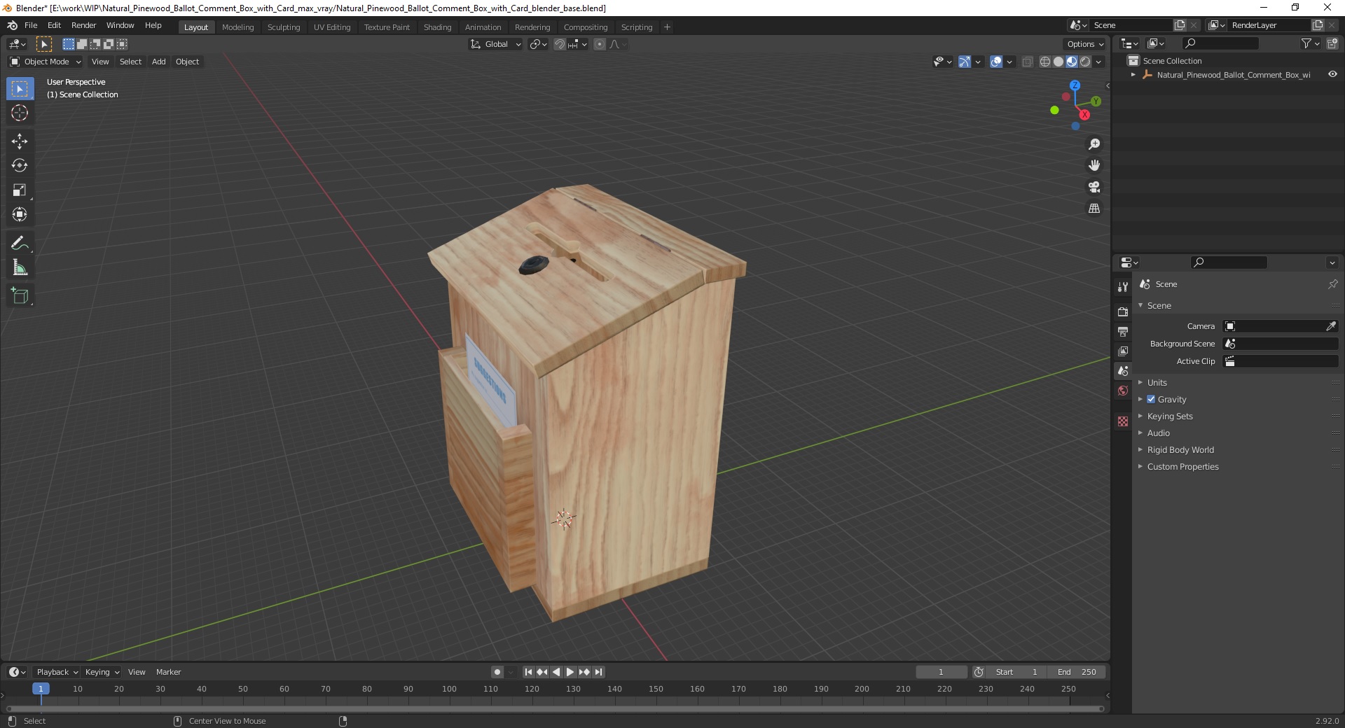3D model Natural Pinewood Ballot Comment Box with Card