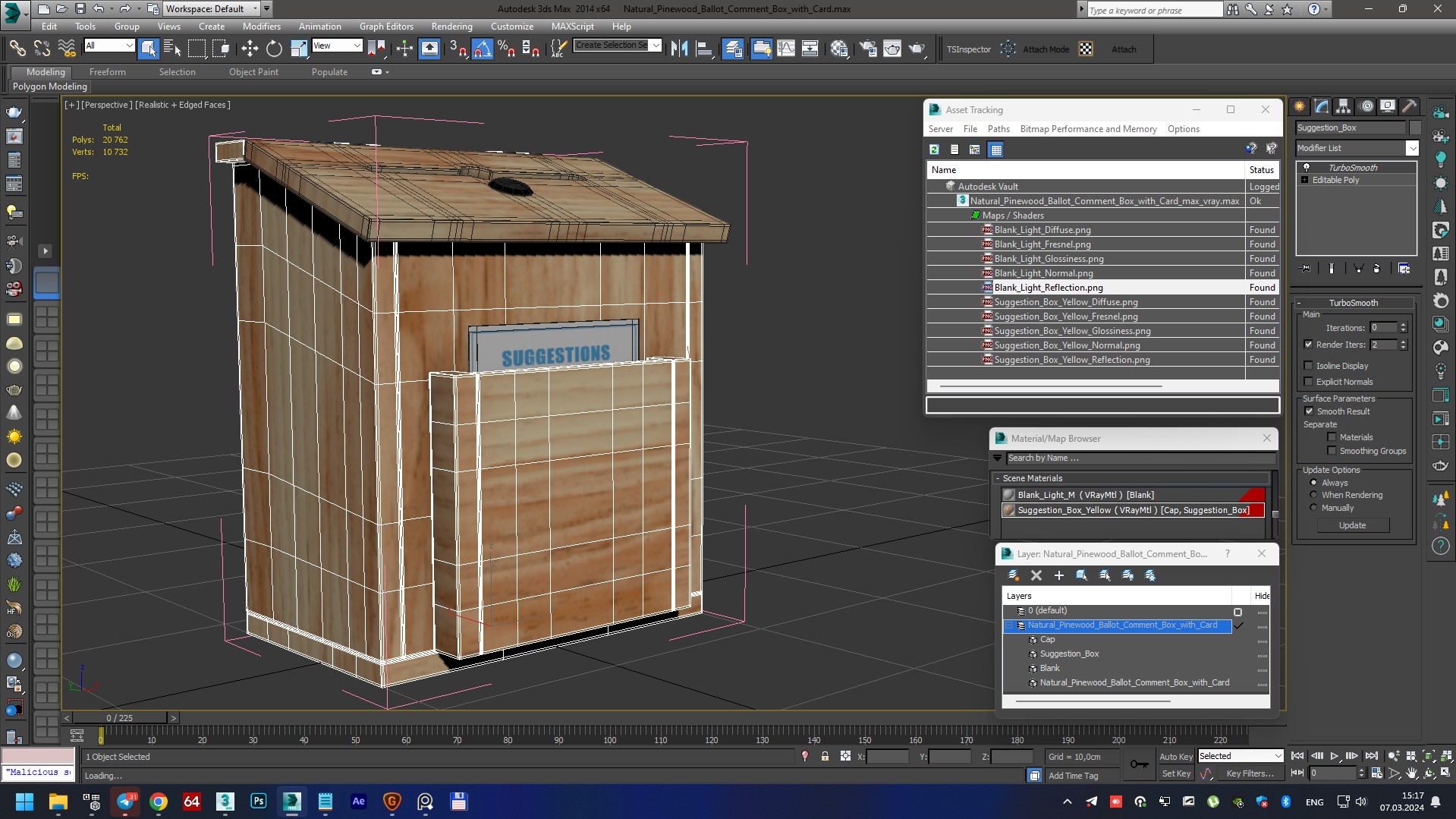 3D model Natural Pinewood Ballot Comment Box with Card