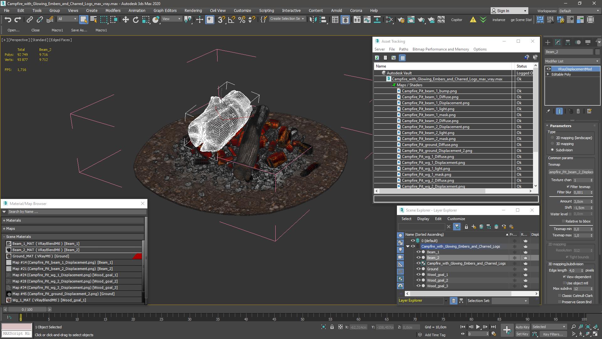 3D model Campfire with Glowing Embers and Charred Logs