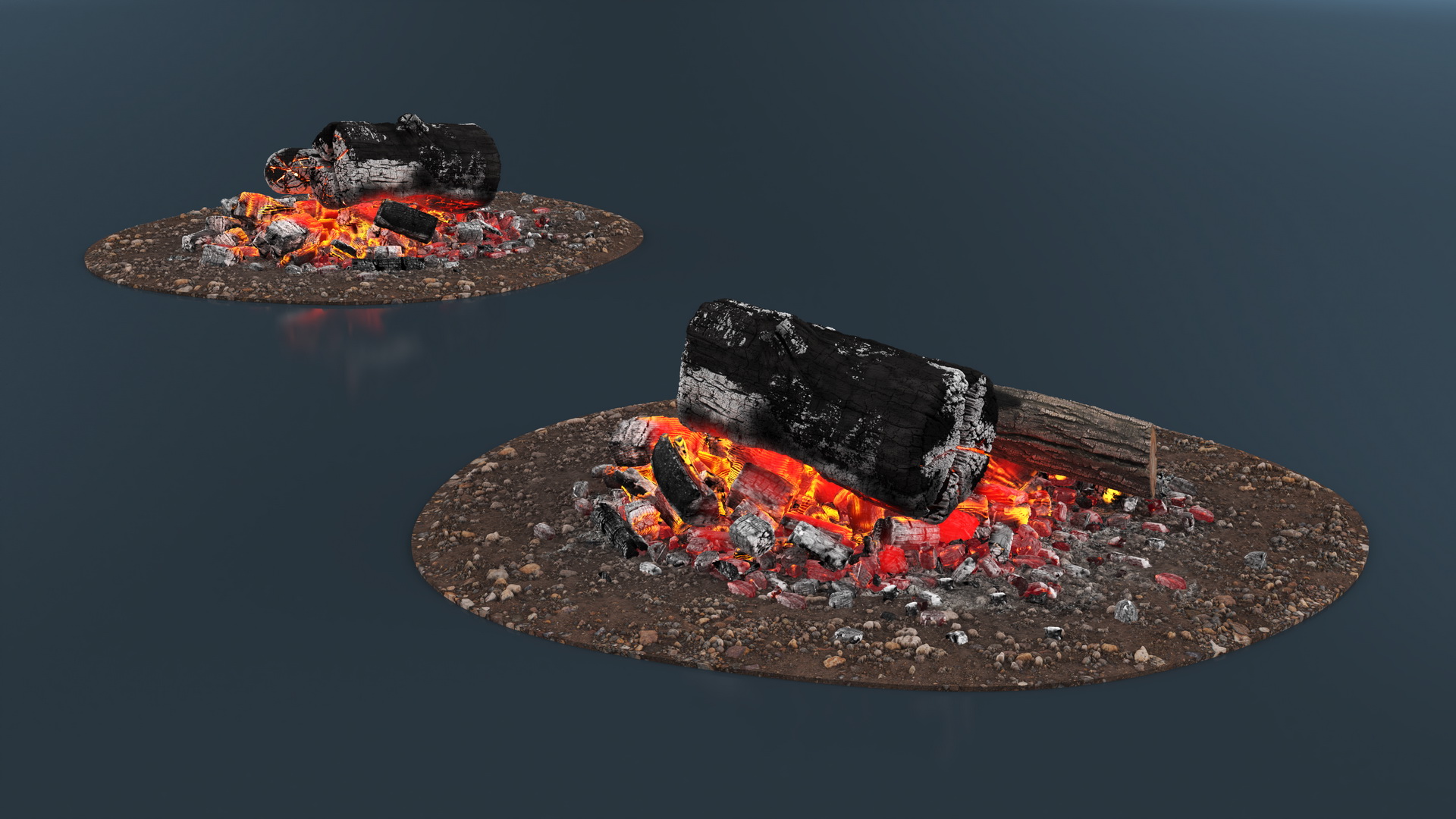 3D model Campfire with Glowing Embers and Charred Logs