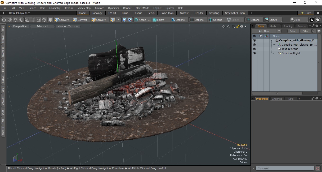 3D model Campfire with Glowing Embers and Charred Logs