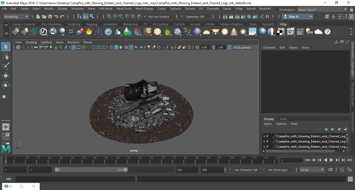 3D model Campfire with Glowing Embers and Charred Logs
