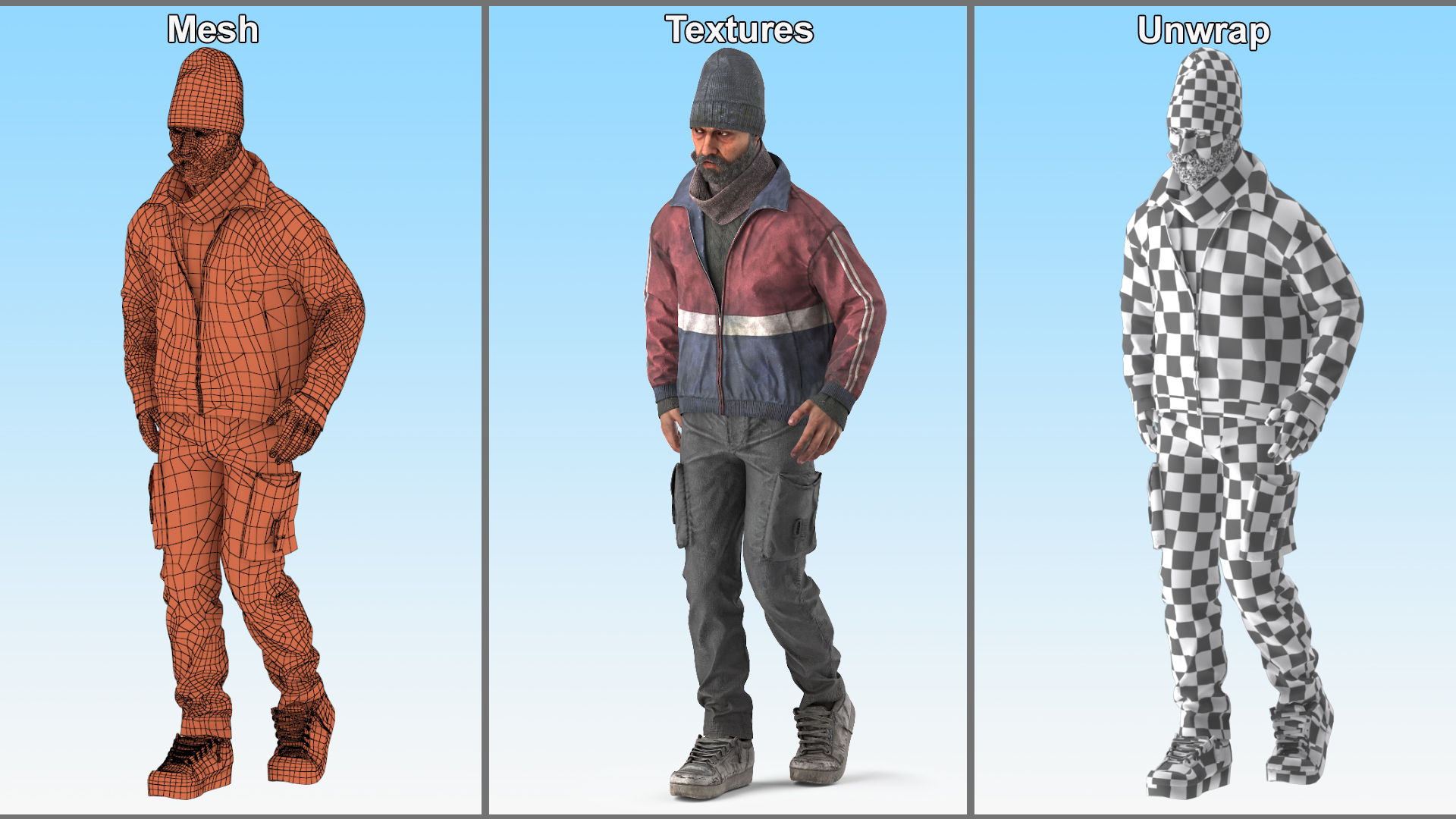 3D model Walking Homeless Man