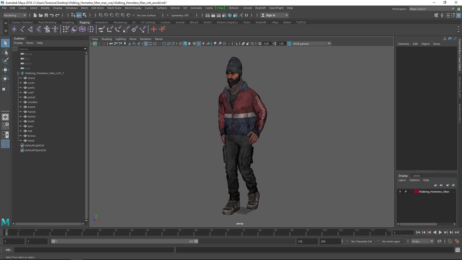 3D model Walking Homeless Man
