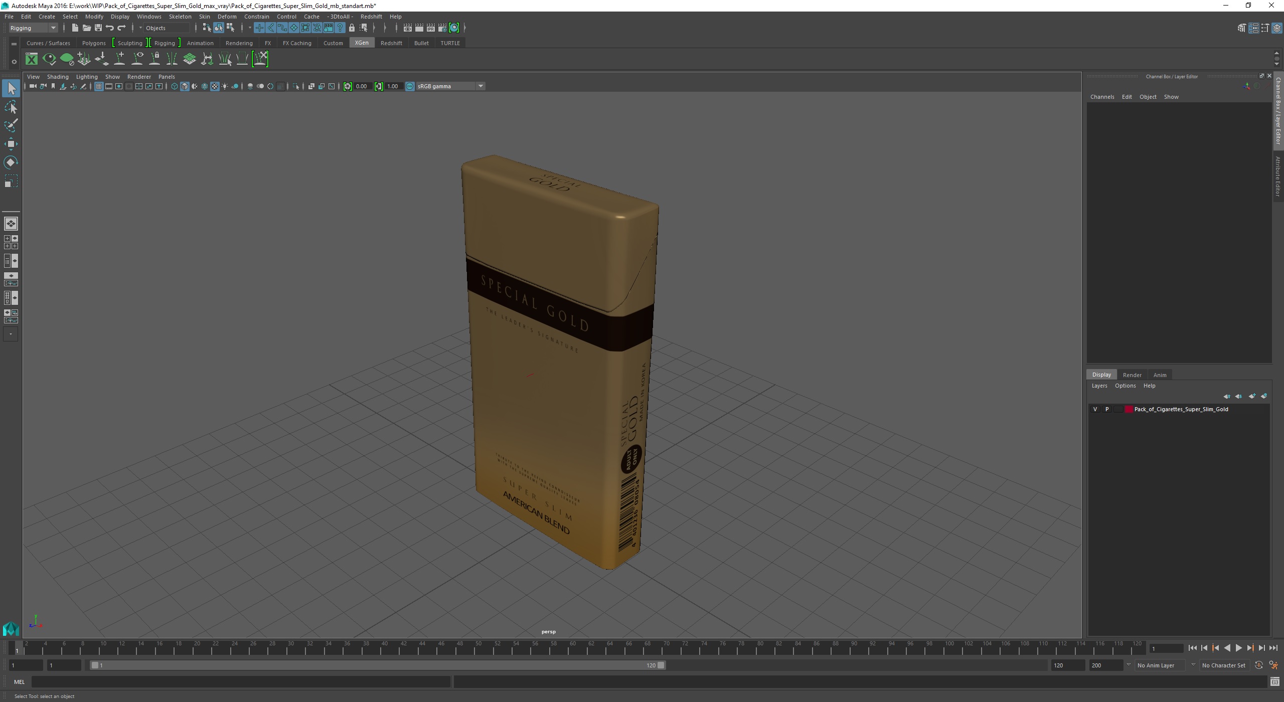 Pack of Cigarettes Super Slim Gold 3D model