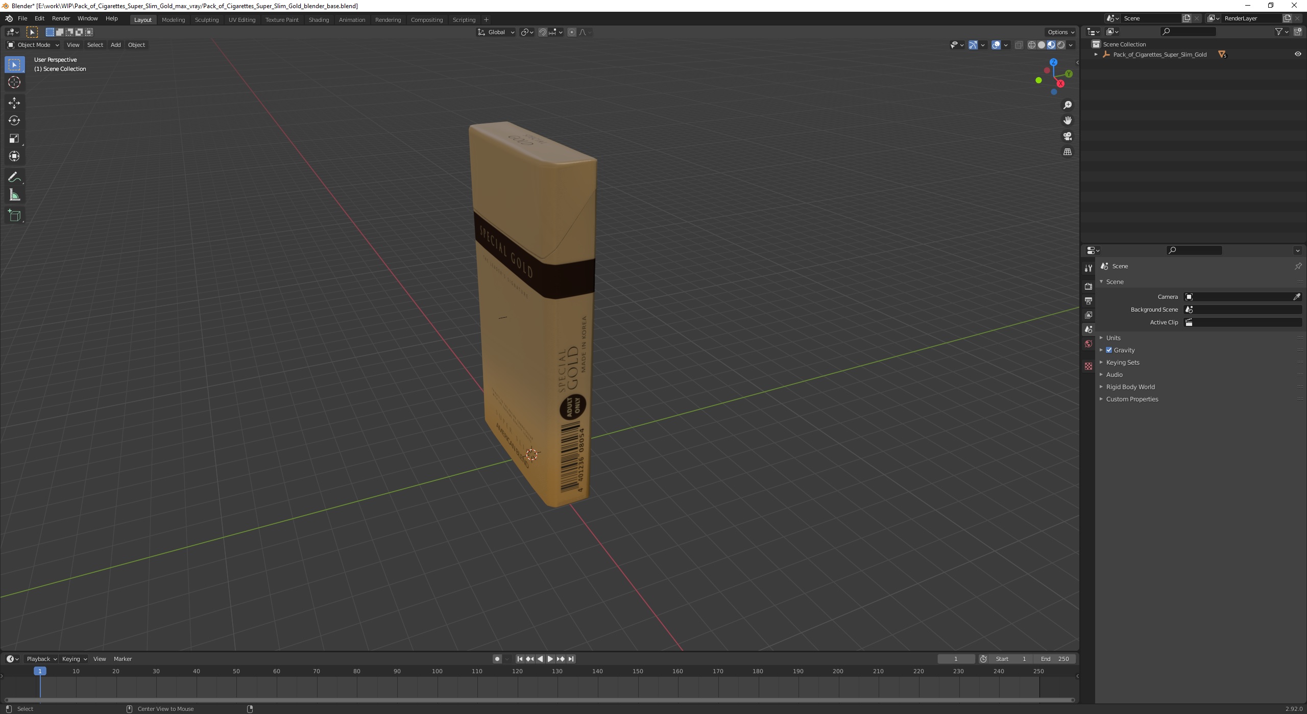 Pack of Cigarettes Super Slim Gold 3D model