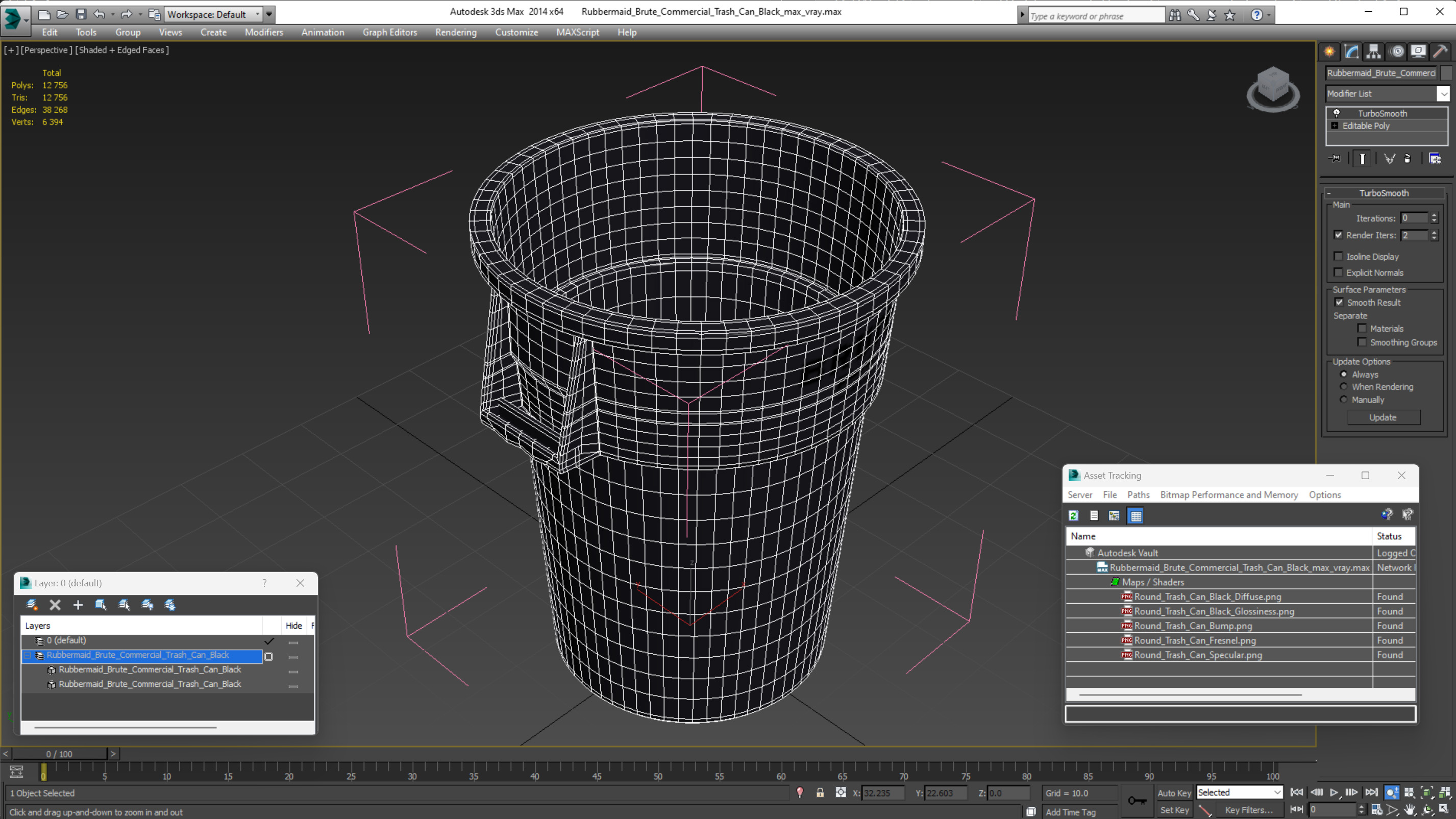 3D Rubbermaid Brute Commercial Trash Can Black model