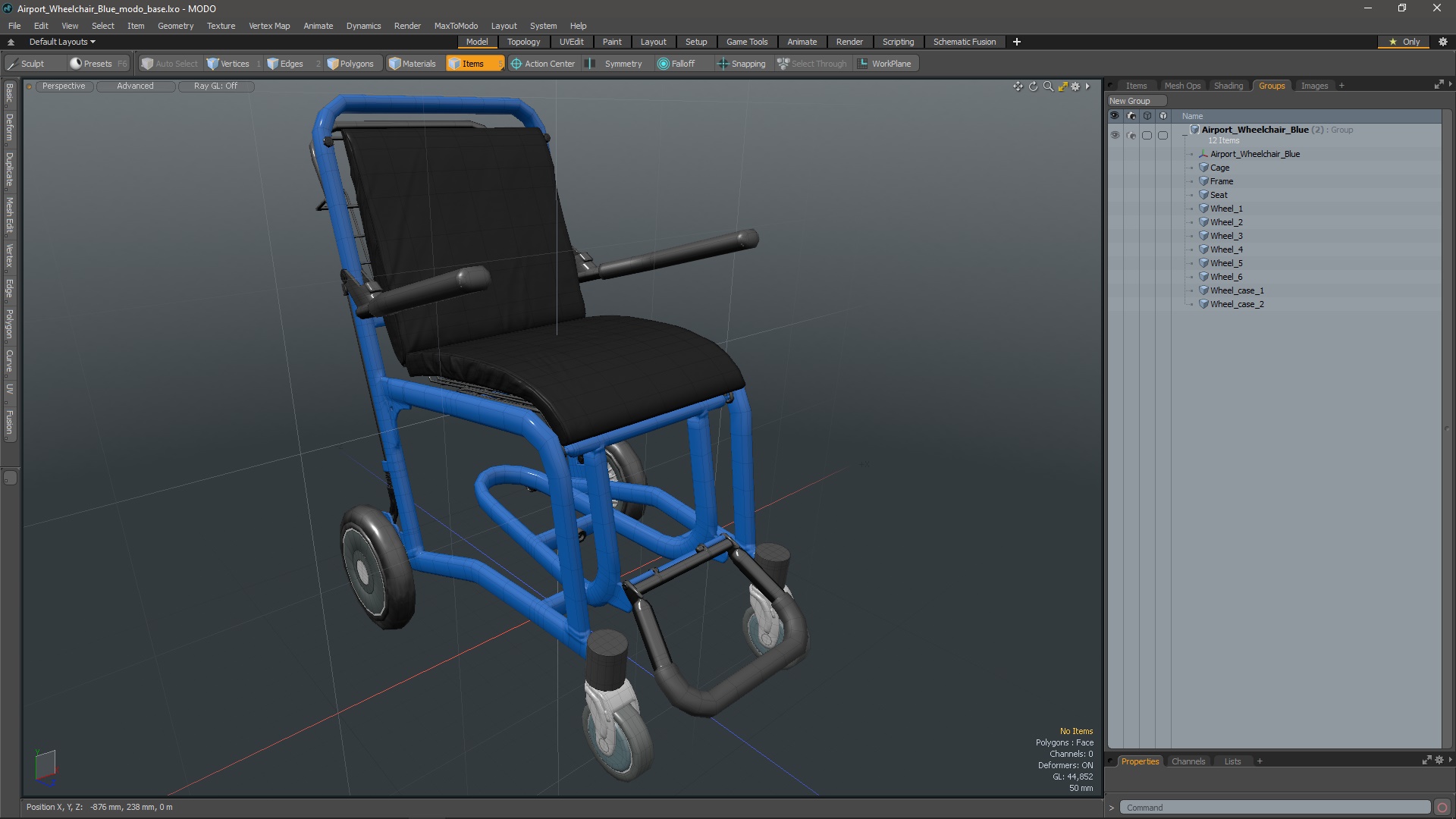 3D Airport Wheelchair Blue model