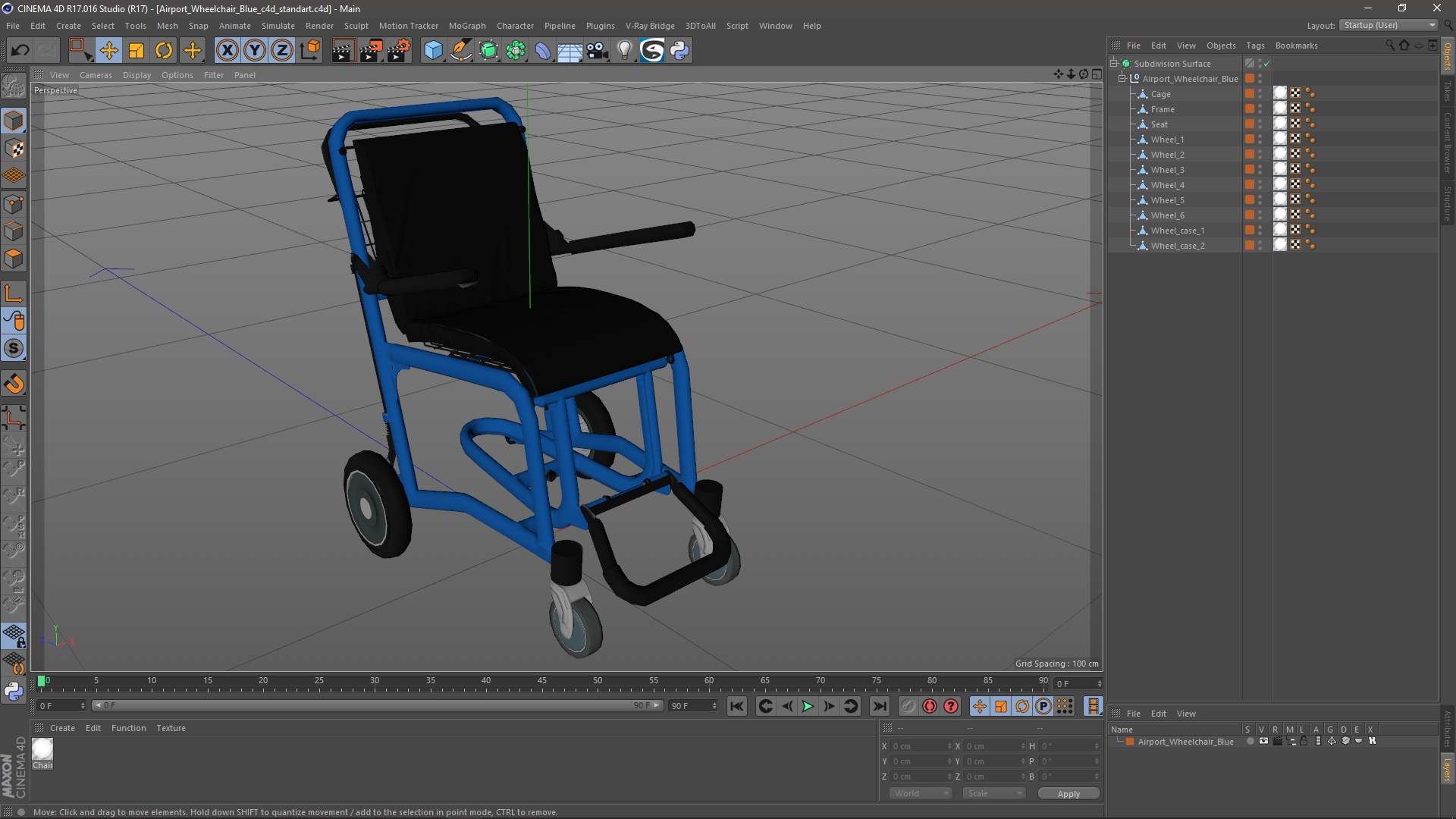 3D Airport Wheelchair Blue model