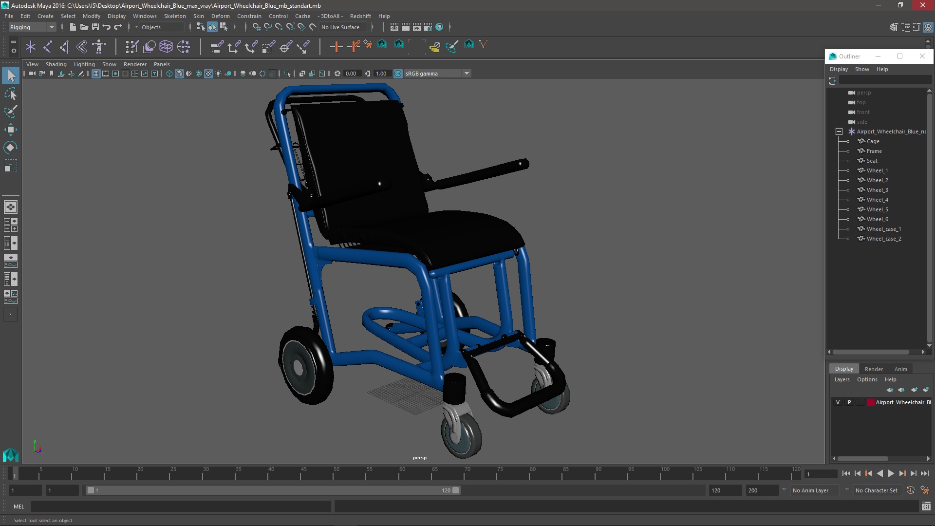 3D Airport Wheelchair Blue model