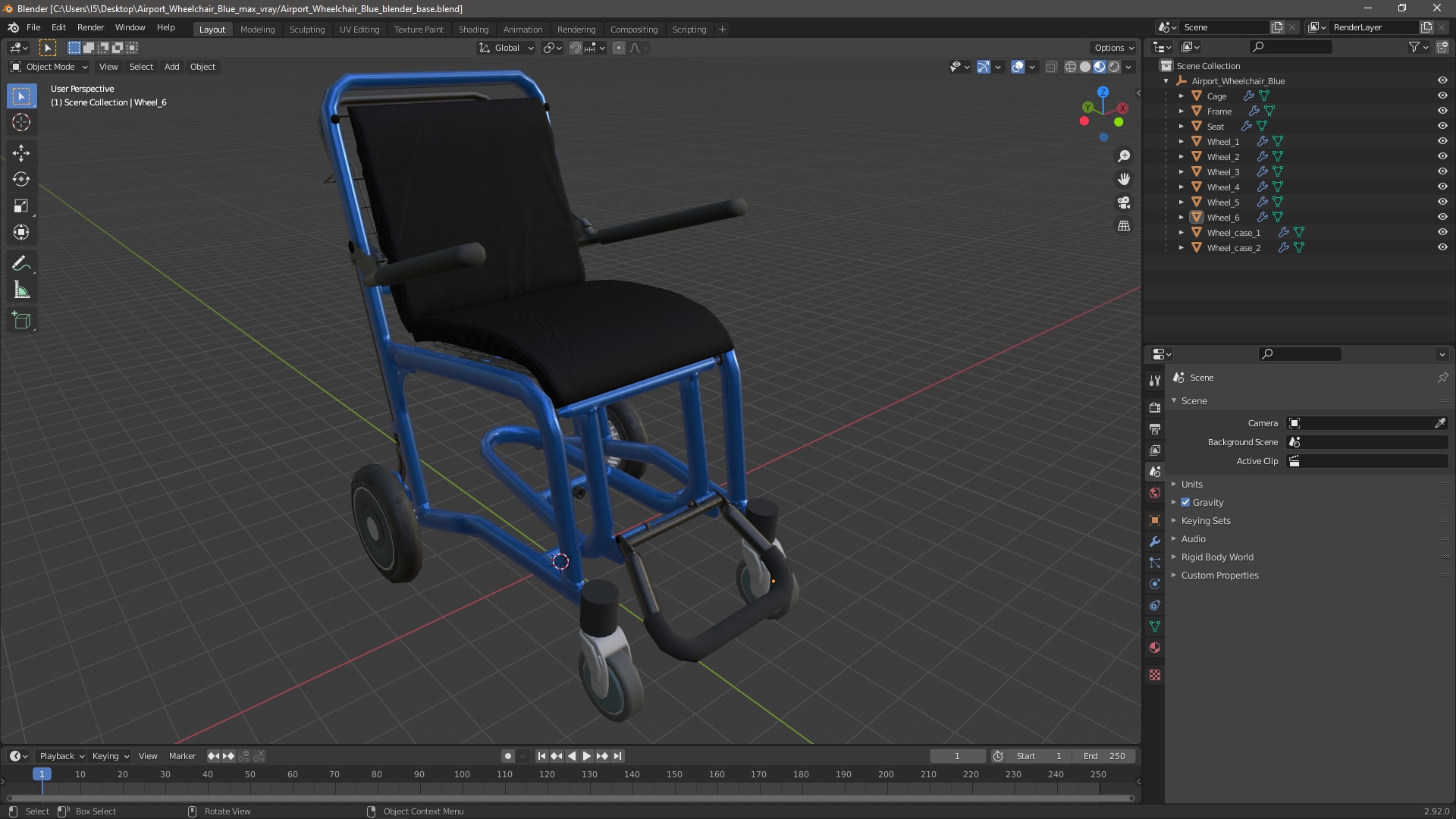 3D Airport Wheelchair Blue model