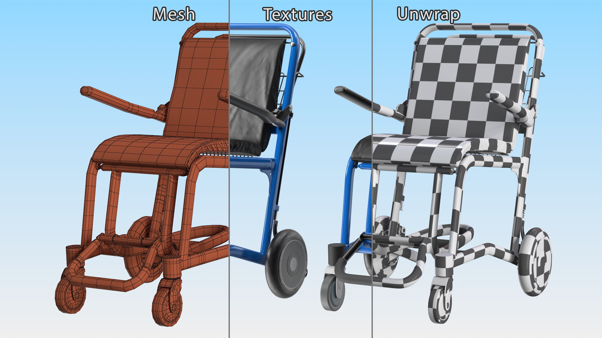 3D Airport Wheelchair Blue model