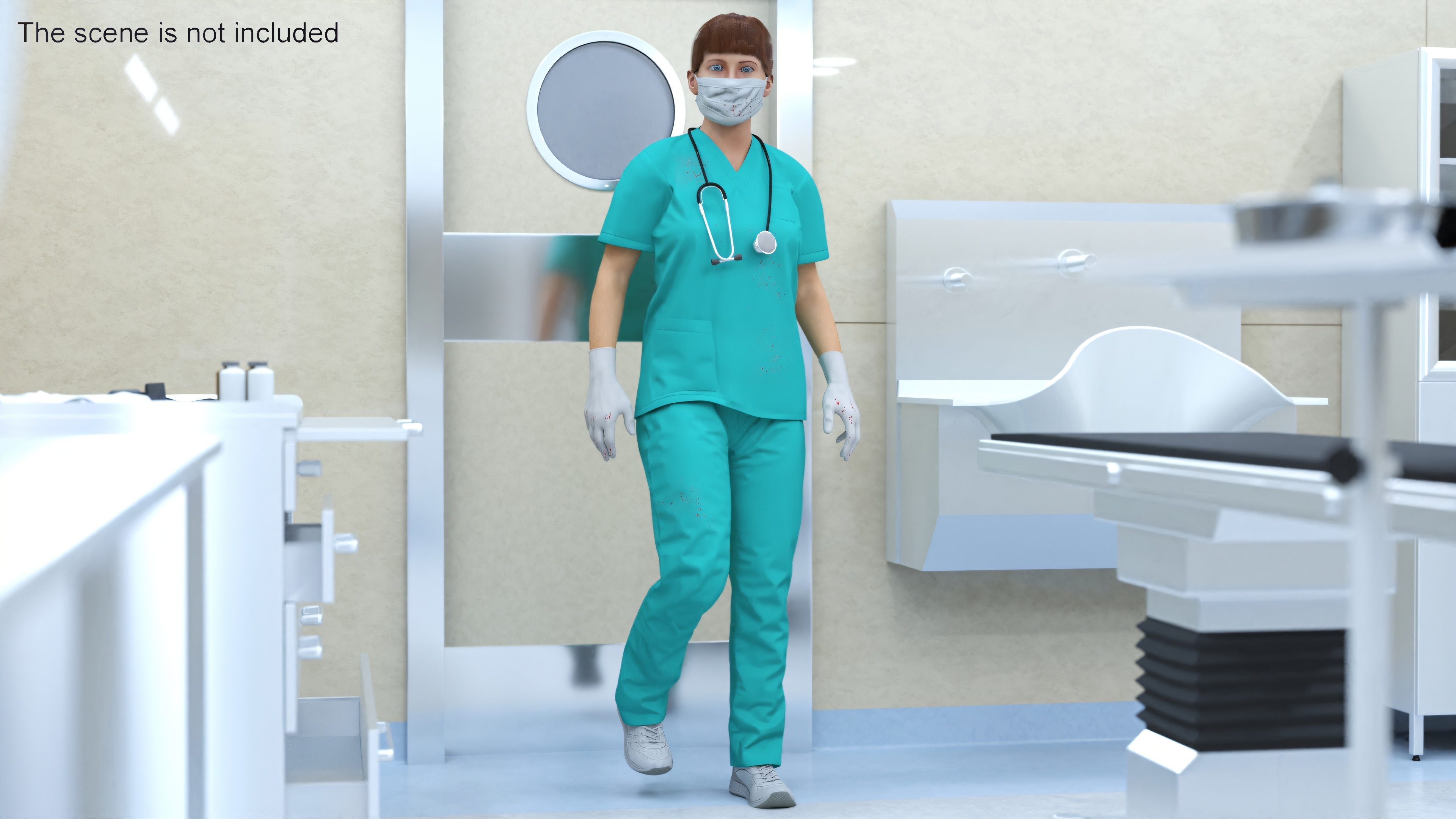 Female Surgeon Wearing Surgical Gown Fur Rigged 3D