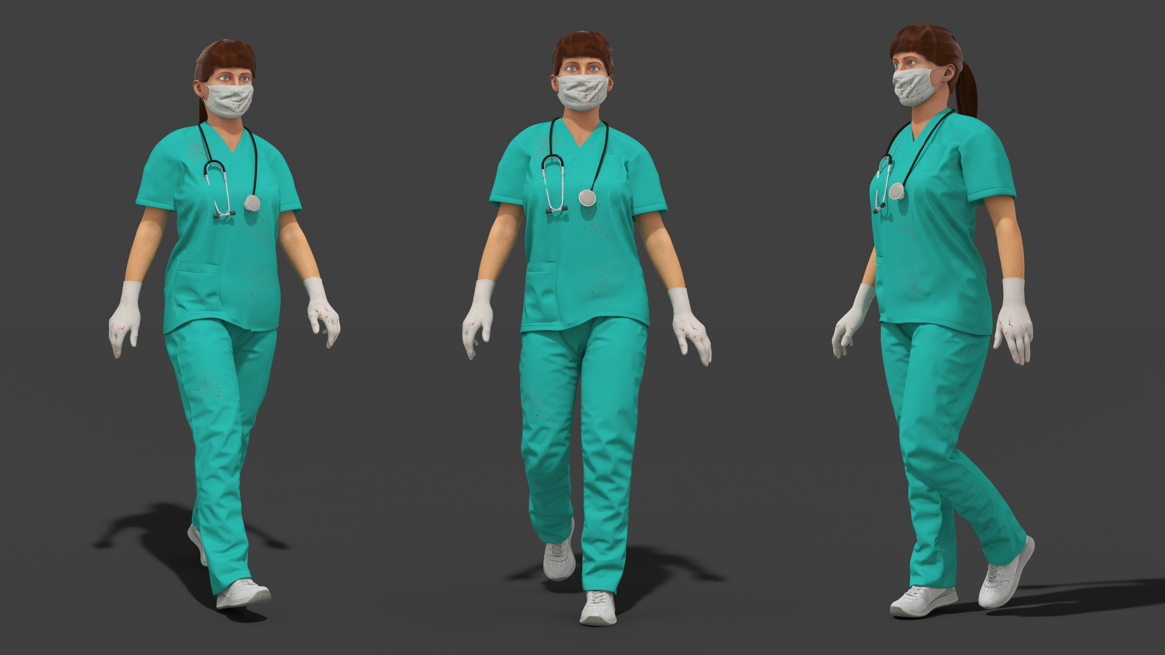 Female Surgeon Wearing Surgical Gown Fur Rigged 3D