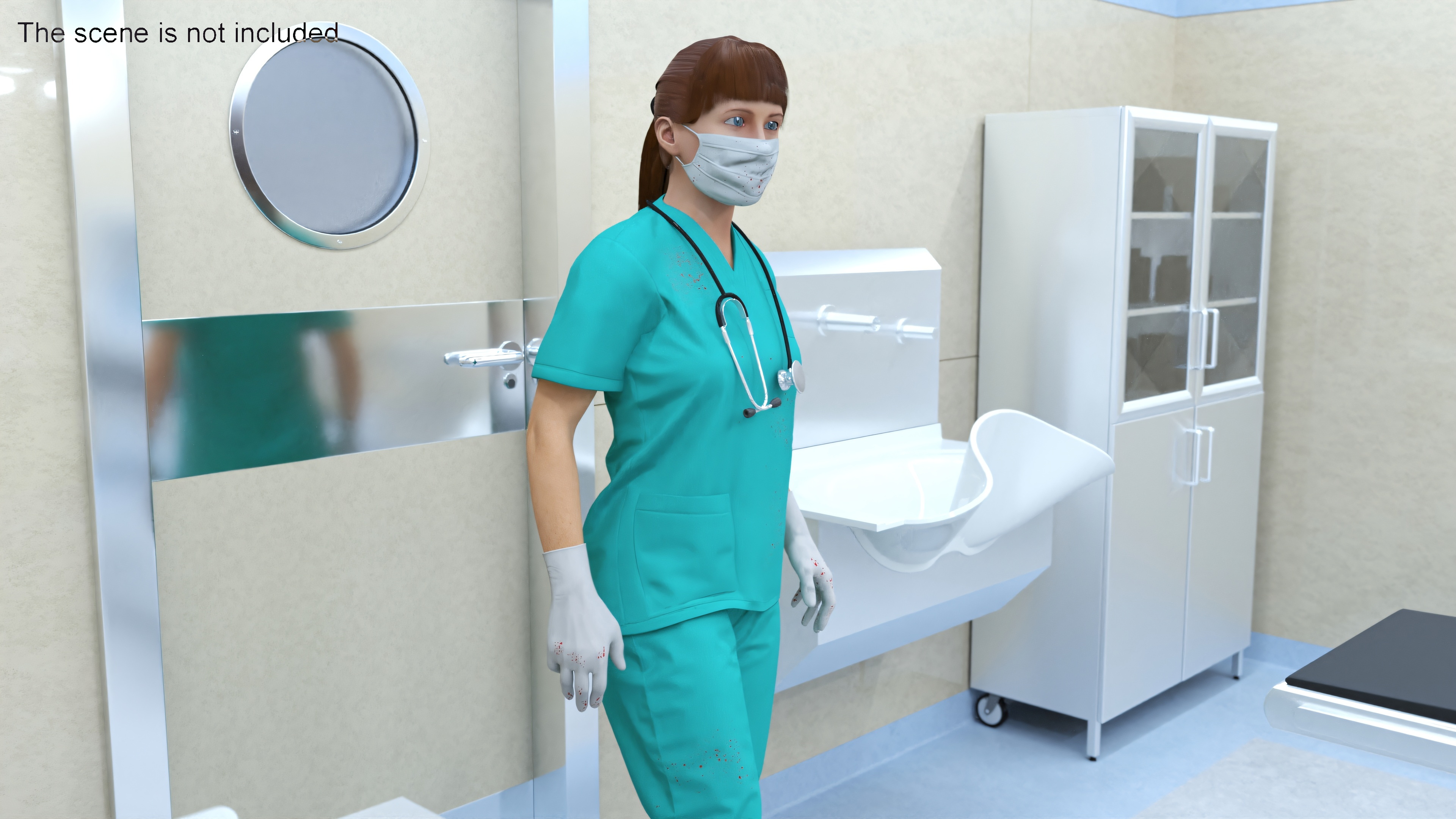 Female Surgeon Wearing Surgical Gown Fur Rigged 3D