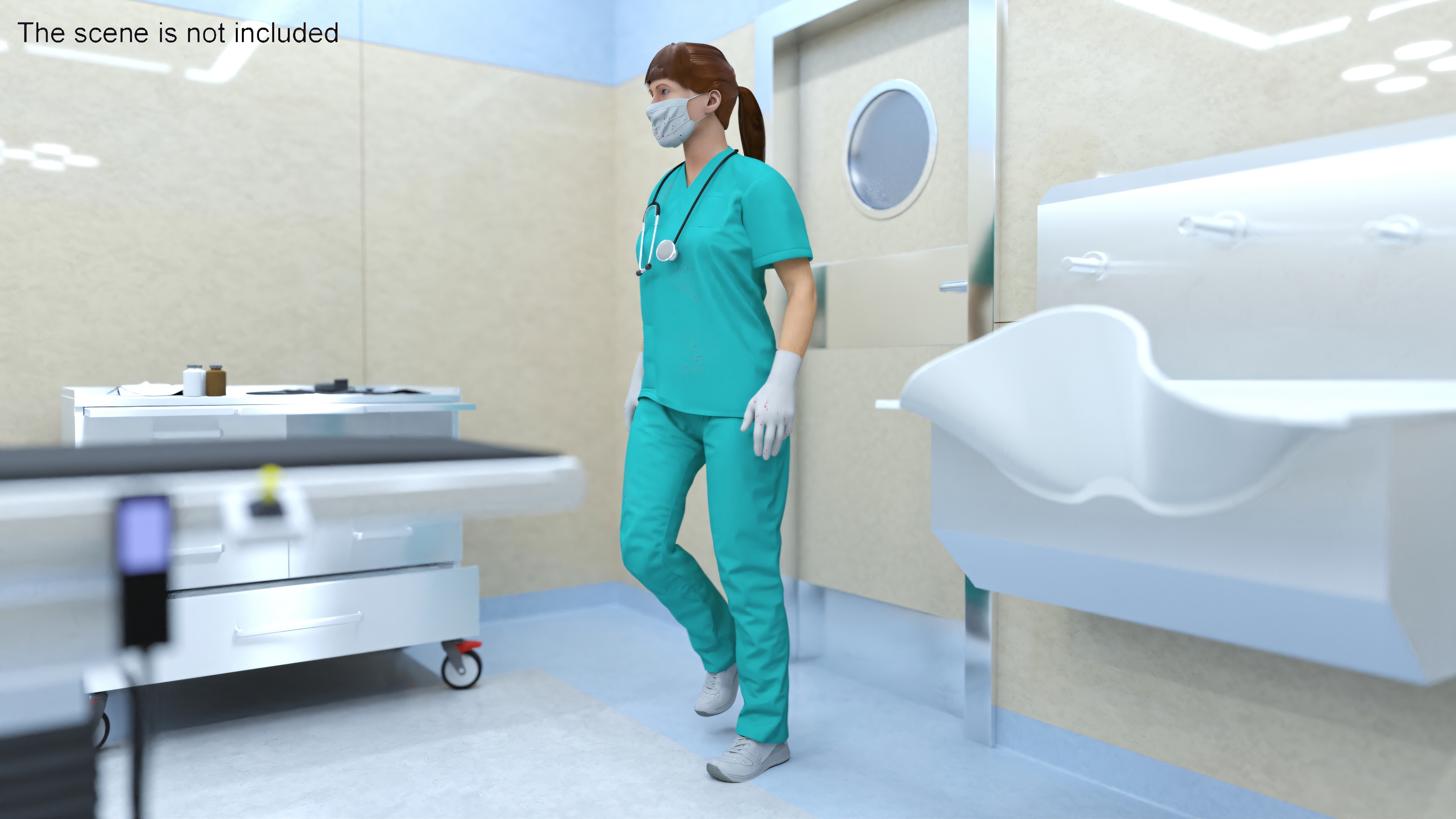 Female Surgeon Wearing Surgical Gown Fur Rigged 3D