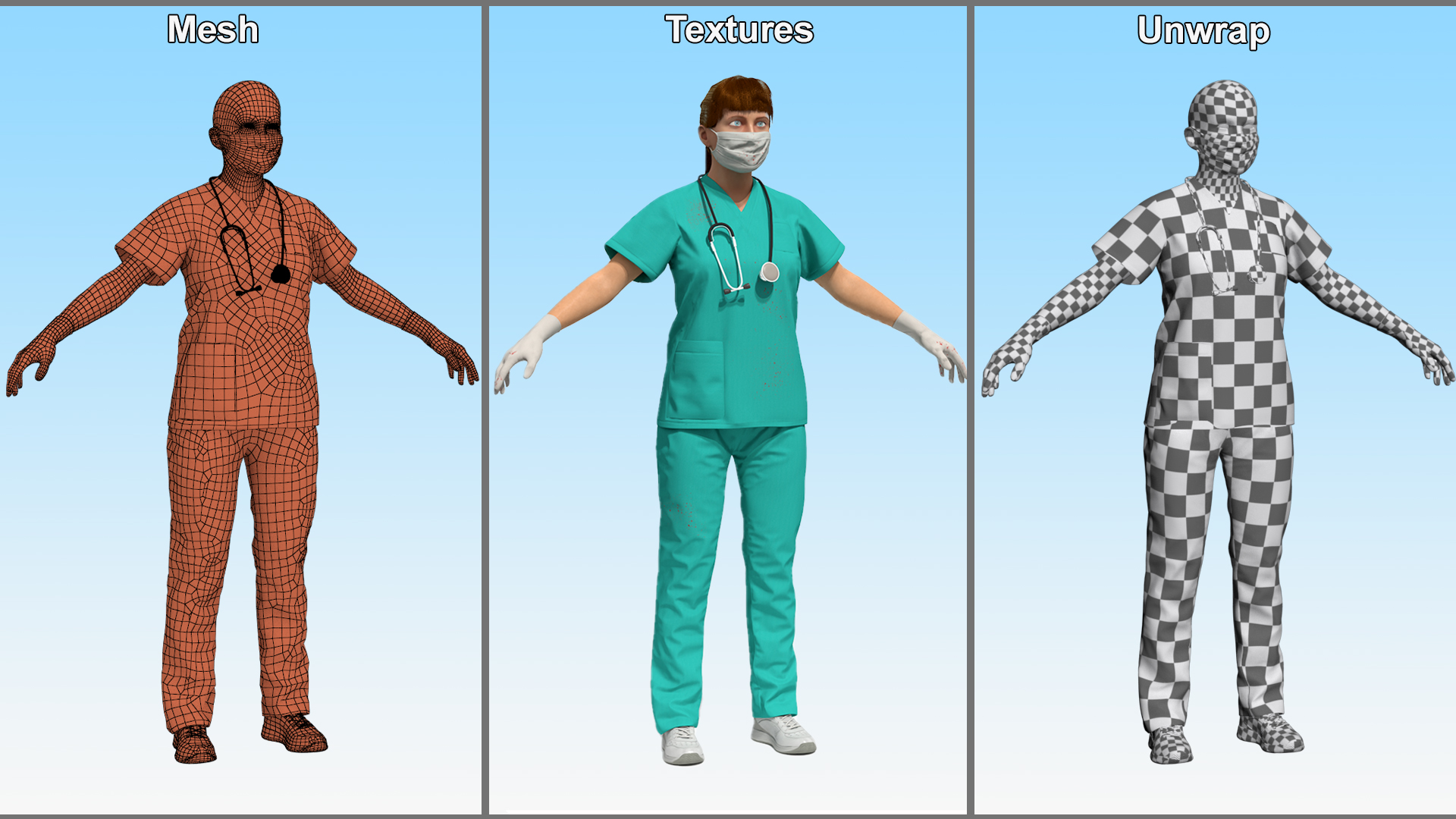 Female Surgeon Wearing Surgical Gown Fur Rigged 3D