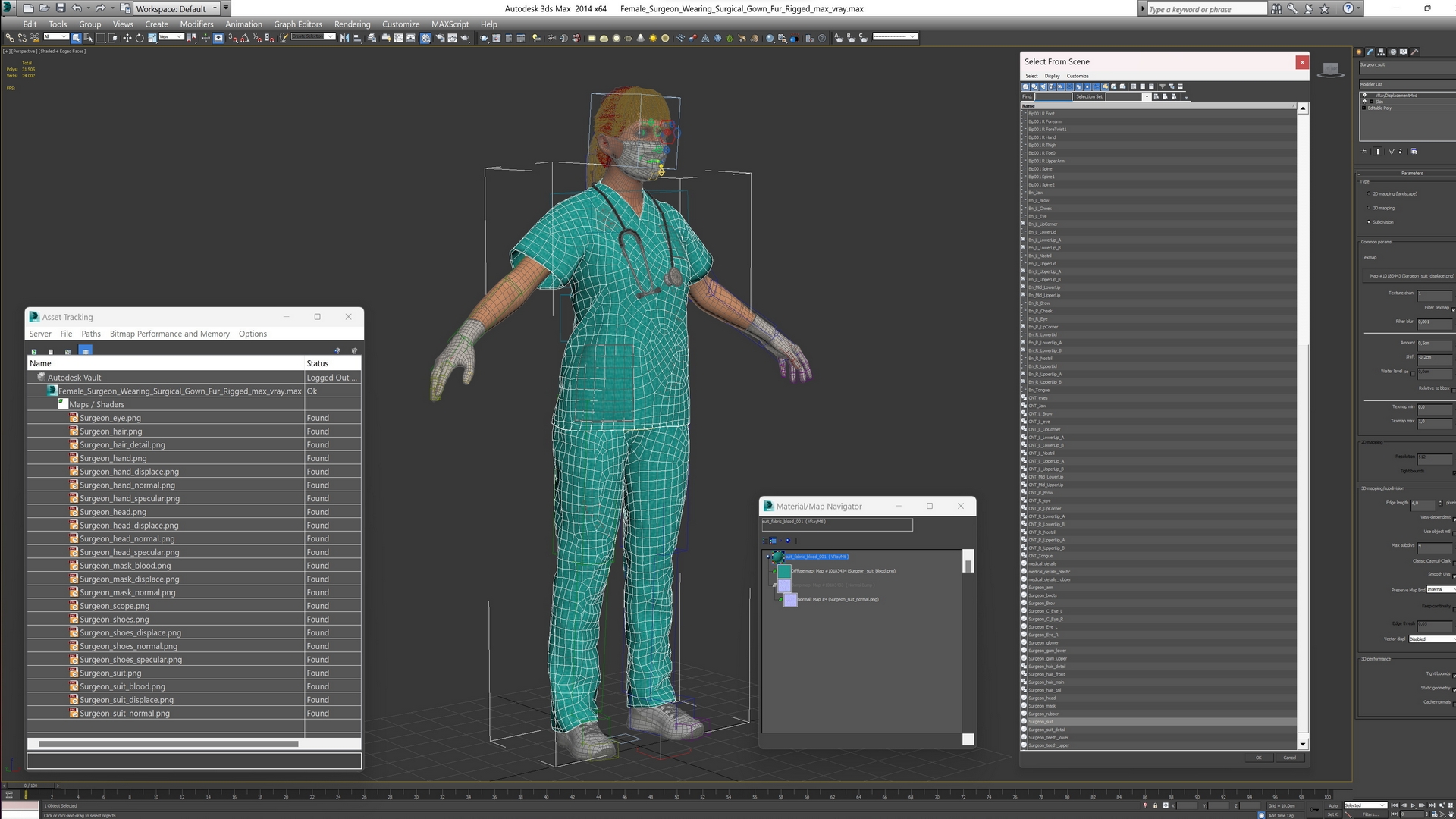 Female Surgeon Wearing Surgical Gown Fur Rigged 3D